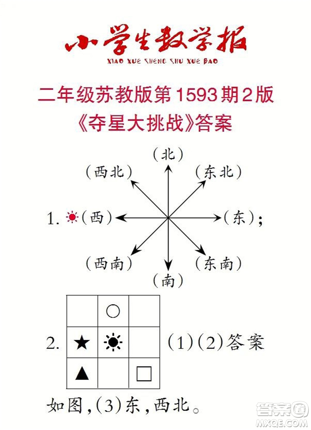 2022春小學(xué)生數(shù)學(xué)報(bào)二年級第1593期答案