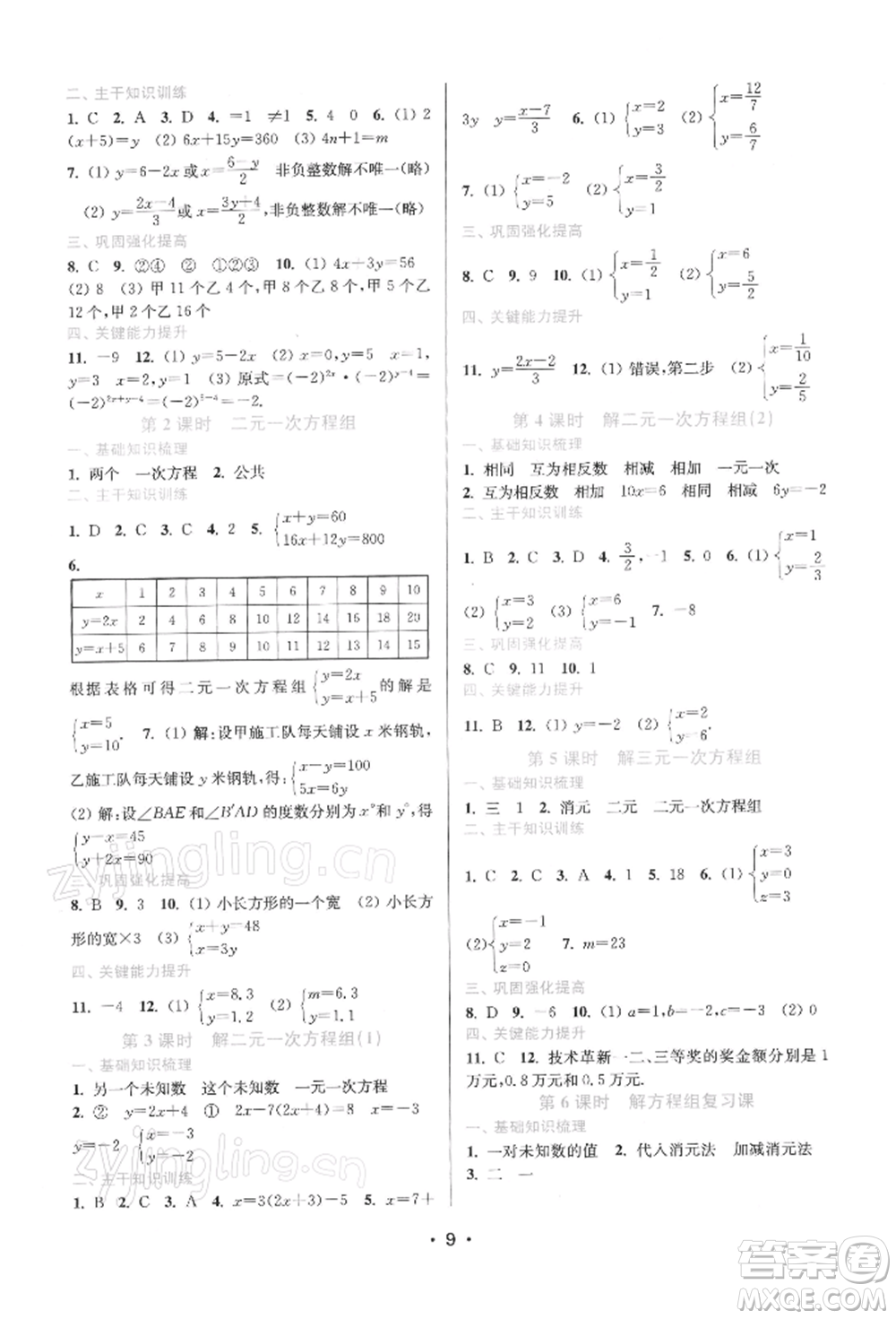 江蘇鳳凰美術(shù)出版社2022創(chuàng)新課時(shí)作業(yè)本七年級數(shù)學(xué)下冊蘇科版蘇州專版參考答案