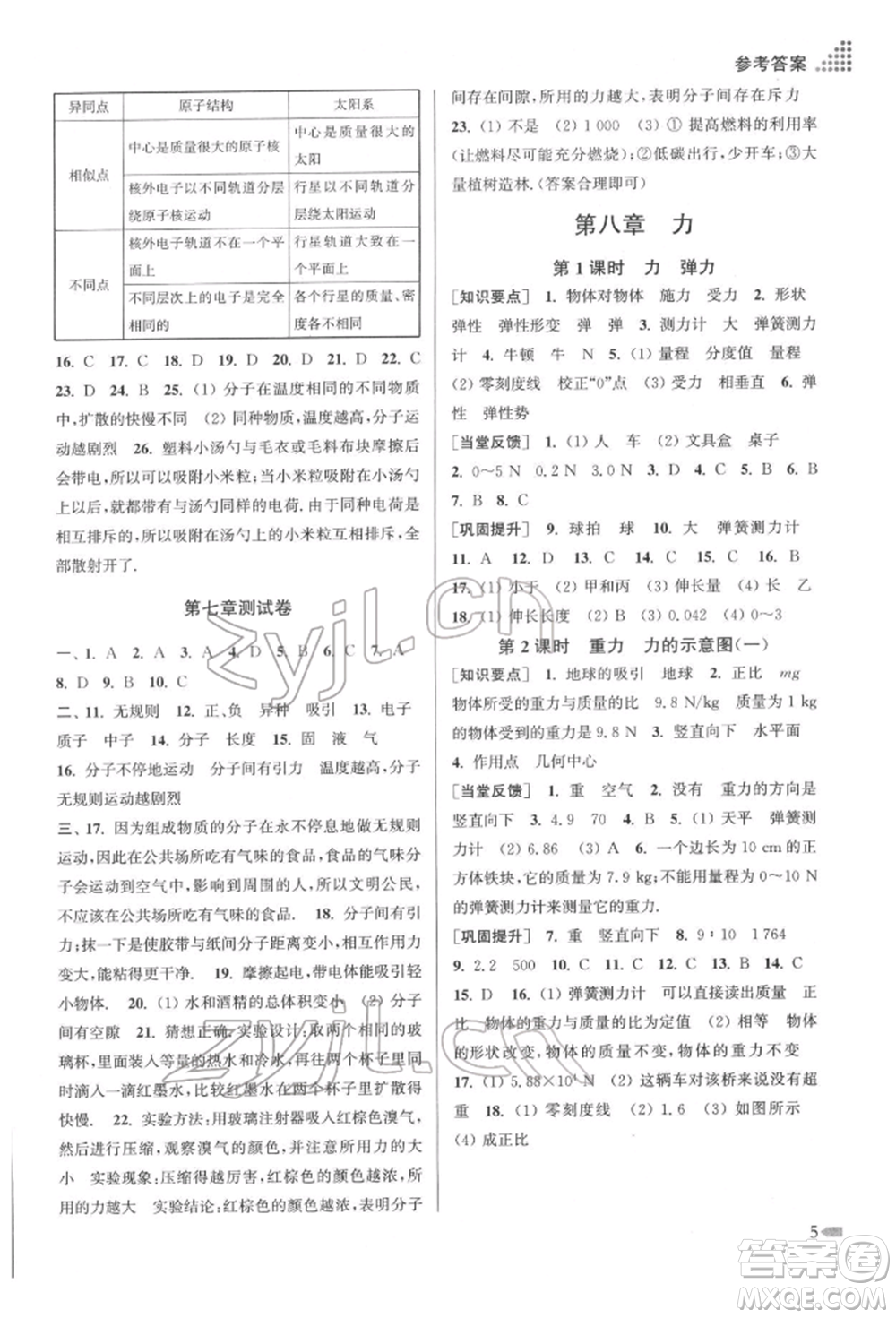 江蘇鳳凰美術出版社2022創(chuàng)新課時作業(yè)本八年級物理下冊江蘇版參考答案