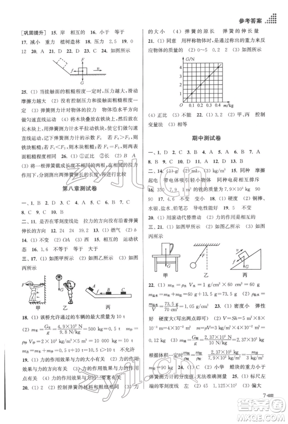 江蘇鳳凰美術出版社2022創(chuàng)新課時作業(yè)本八年級物理下冊江蘇版參考答案