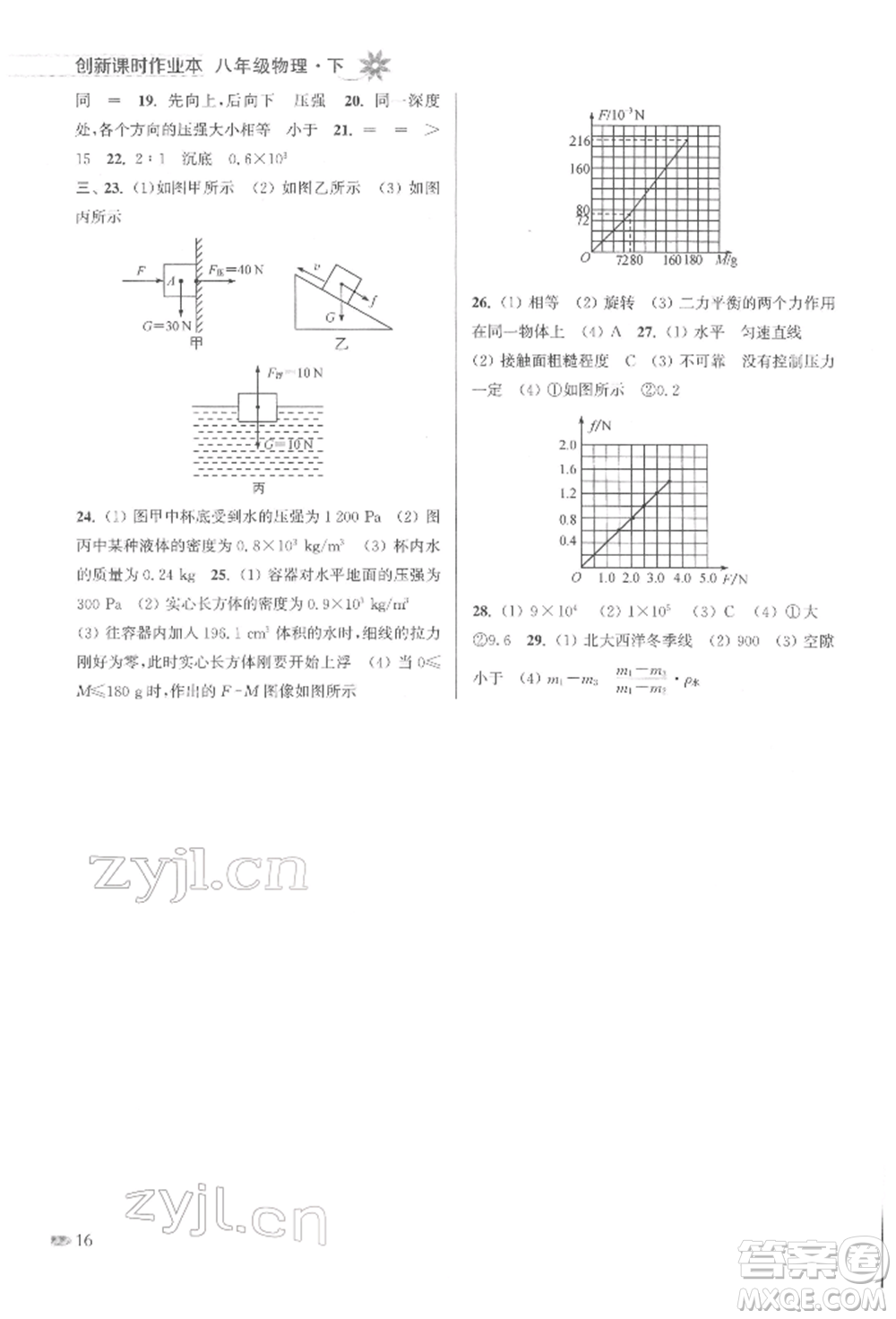 江蘇鳳凰美術出版社2022創(chuàng)新課時作業(yè)本八年級物理下冊江蘇版參考答案