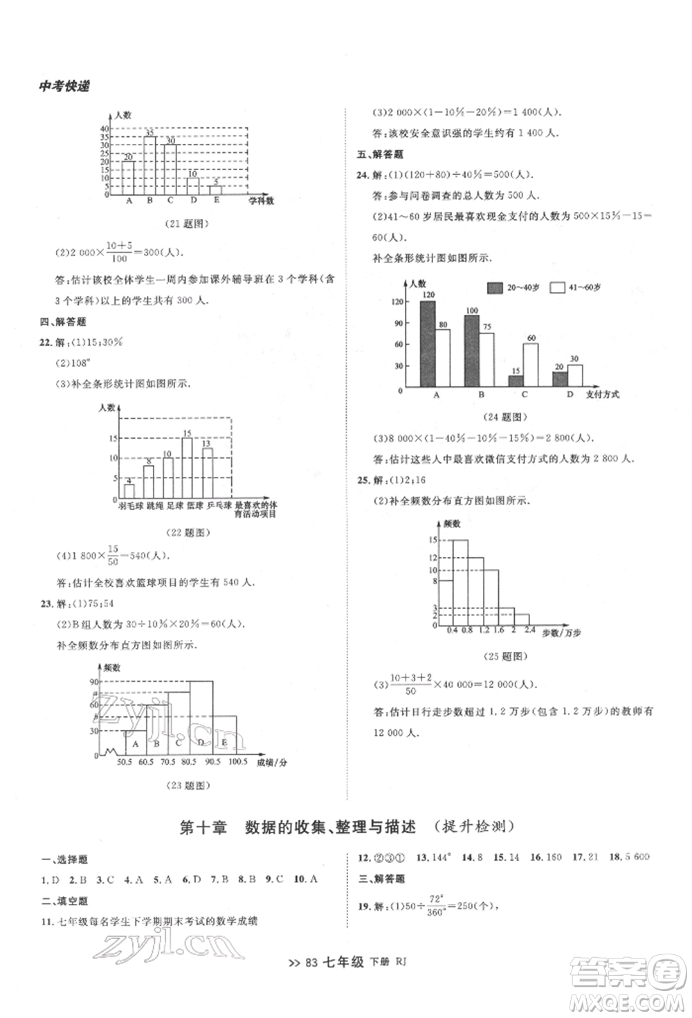 遼寧大學出版社2022中考快遞同步檢測七年級數學下冊人教版大連專版參考答案