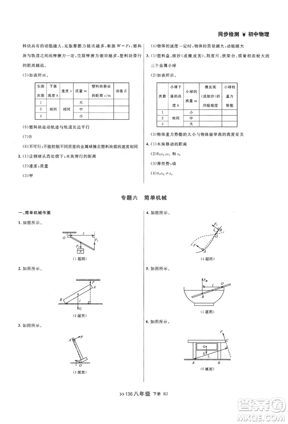 遼寧大學出版社2022中考快遞同步檢測八年級物理下冊人教版大連專版參考答案