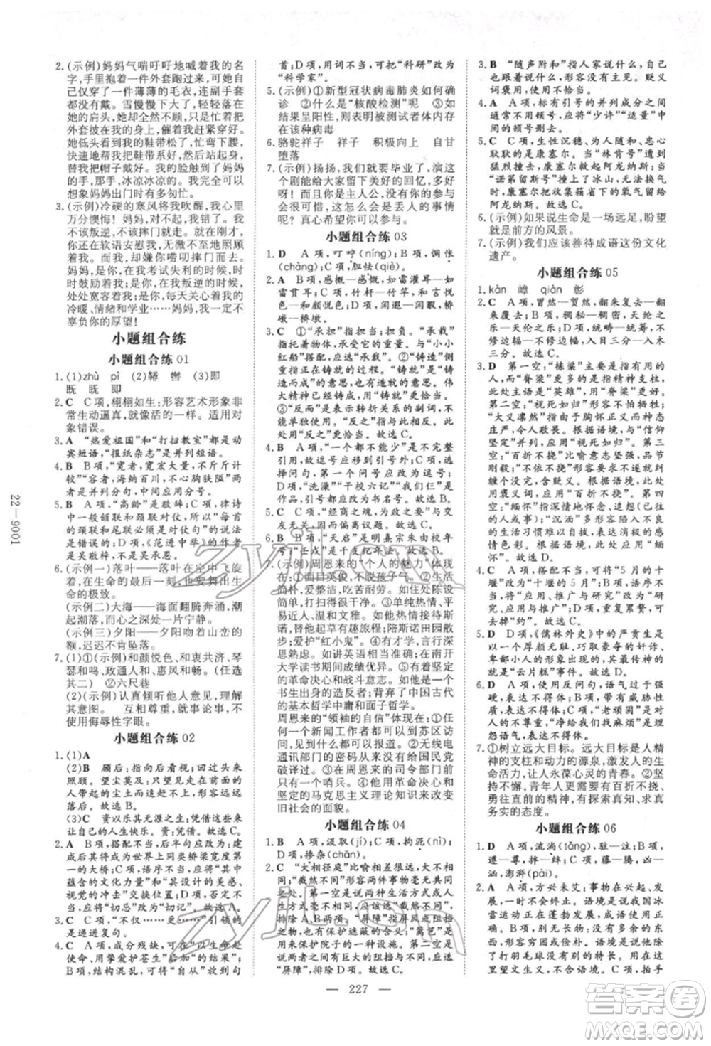 陜西人民教育出版社2022中考總復(fù)習(xí)導(dǎo)與練語(yǔ)文人教版參考答案