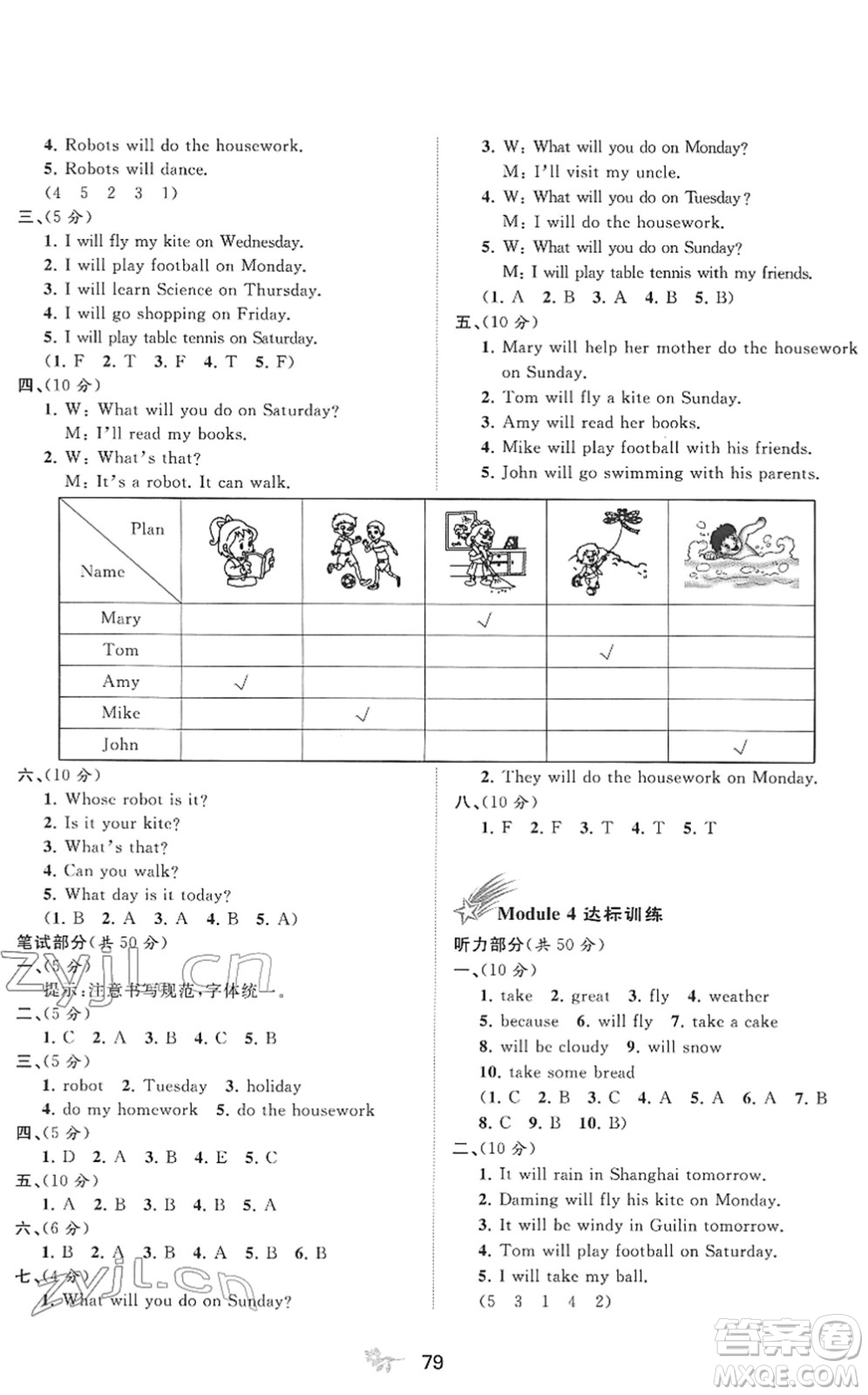 廣西教育出版社2022新課程學(xué)習(xí)與測評單元雙測四年級英語下冊B外研版答案