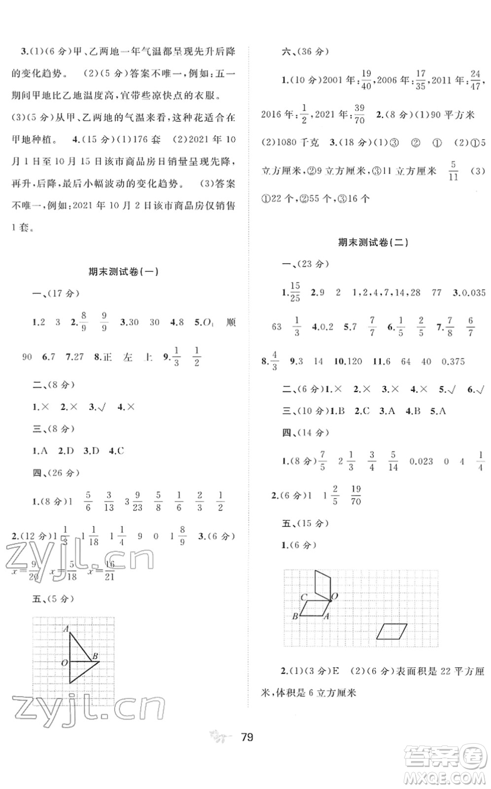 廣西教育出版社2022新課程學(xué)習(xí)與測評單元雙測五年級數(shù)學(xué)下冊A人教版答案