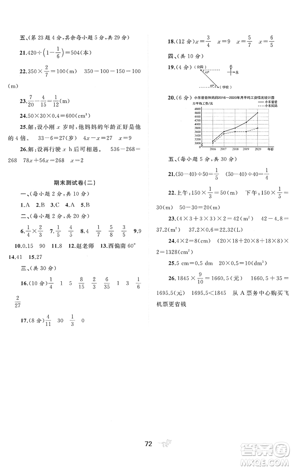 廣西教育出版社2022新課程學(xué)習(xí)與測(cè)評(píng)單元雙測(cè)五年級(jí)數(shù)學(xué)下冊(cè)D北師大版答案