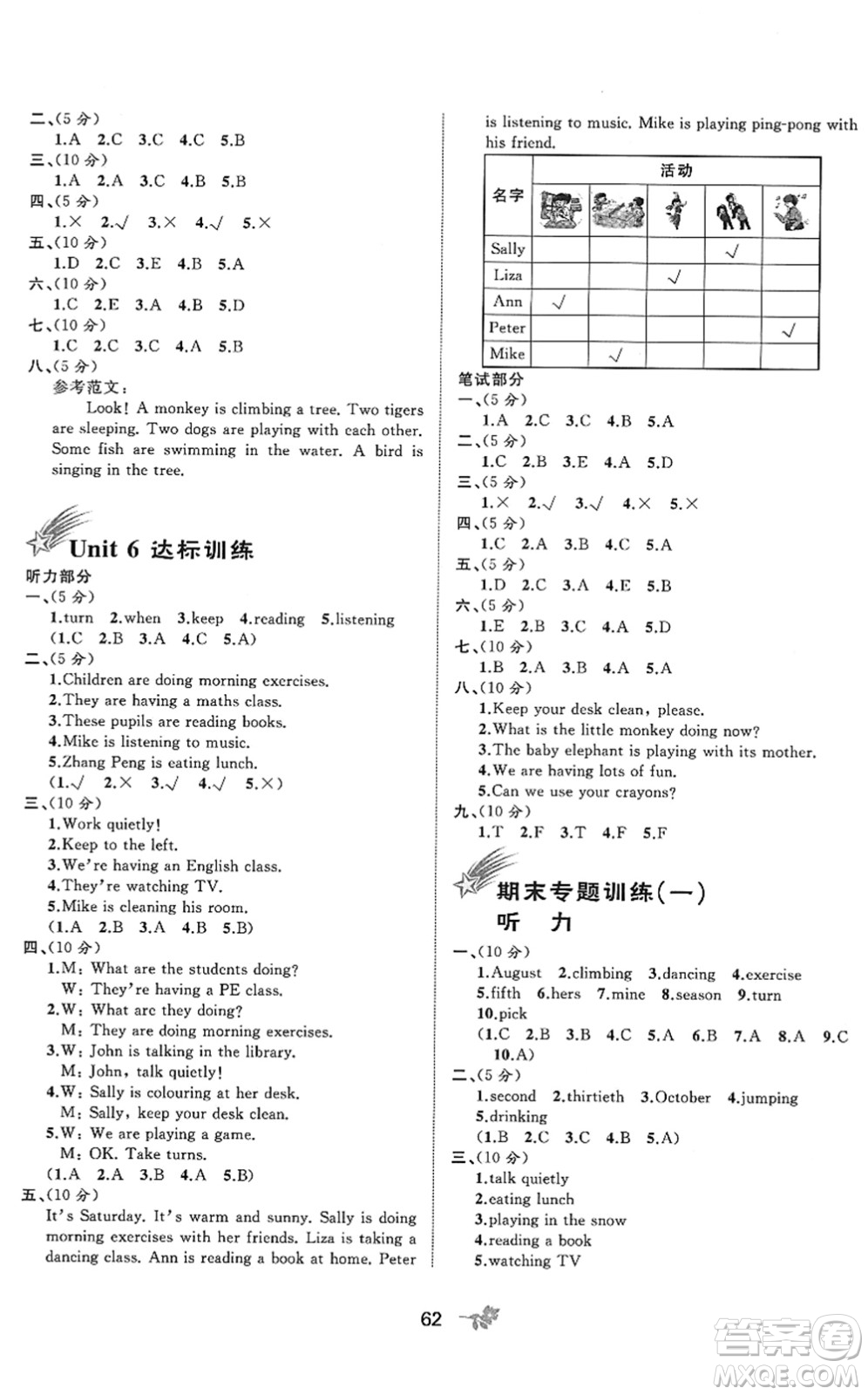 廣西教育出版社2022新課程學(xué)習(xí)與測(cè)評(píng)單元雙測(cè)五年級(jí)英語(yǔ)下冊(cè)A人教版答案