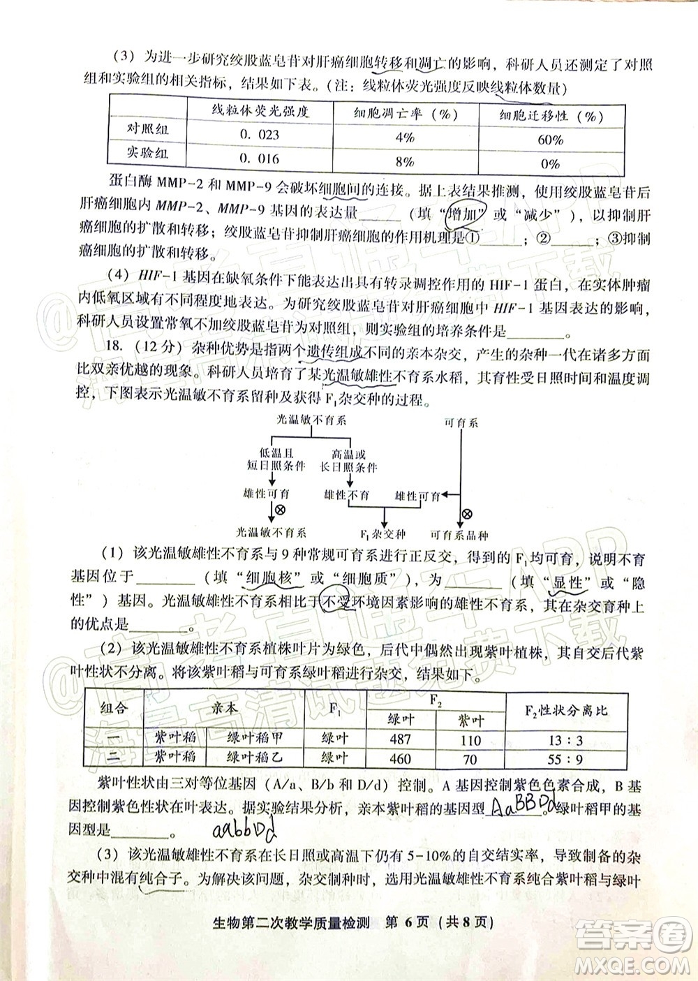 漳州市2022屆高中畢業(yè)班第二次教學(xué)質(zhì)量檢測生物試題及答案