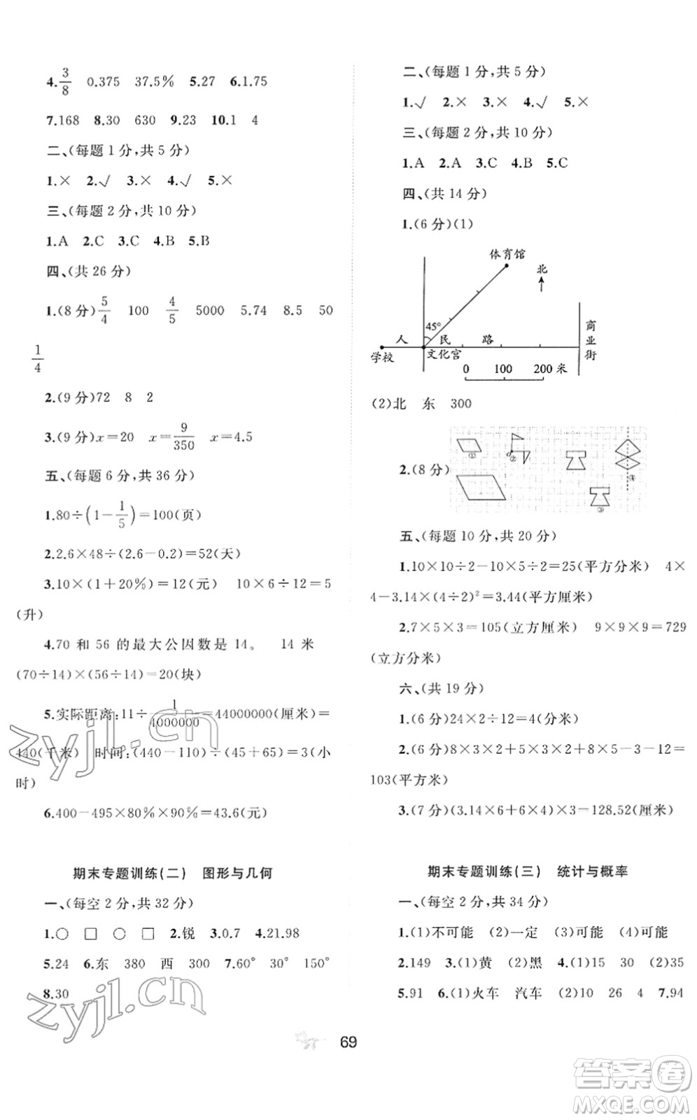 廣西教育出版社2022新課程學(xué)習(xí)與測(cè)評(píng)單元雙測(cè)六年級(jí)數(shù)學(xué)下冊(cè)C冀教版答案