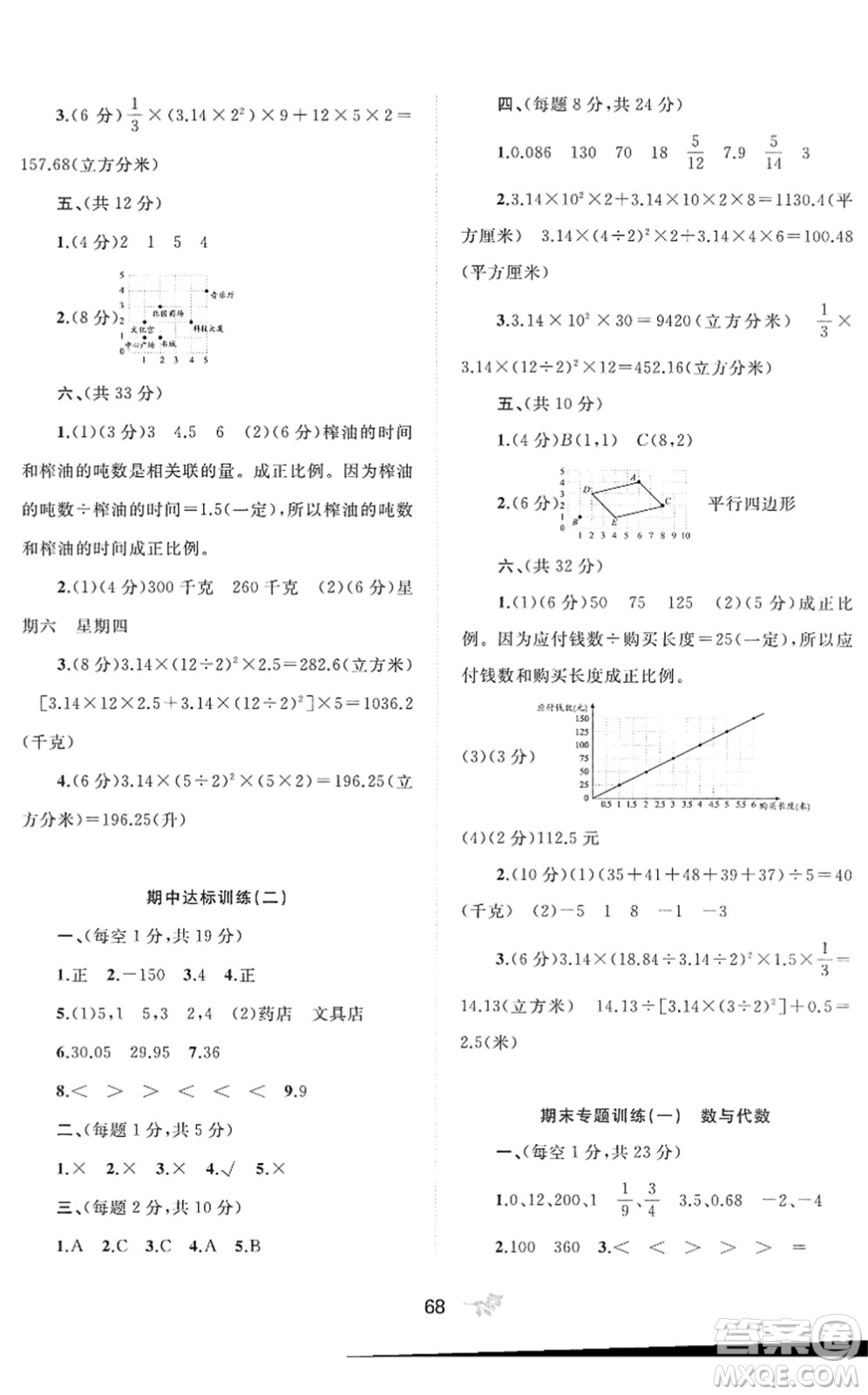 廣西教育出版社2022新課程學(xué)習(xí)與測(cè)評(píng)單元雙測(cè)六年級(jí)數(shù)學(xué)下冊(cè)C冀教版答案