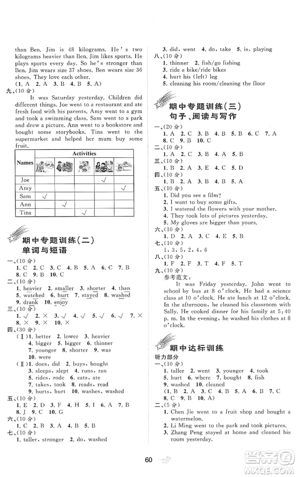 廣西教育出版社2022新課程學(xué)習(xí)與測(cè)評(píng)單元雙測(cè)六年級(jí)英語(yǔ)下冊(cè)A人教版答案