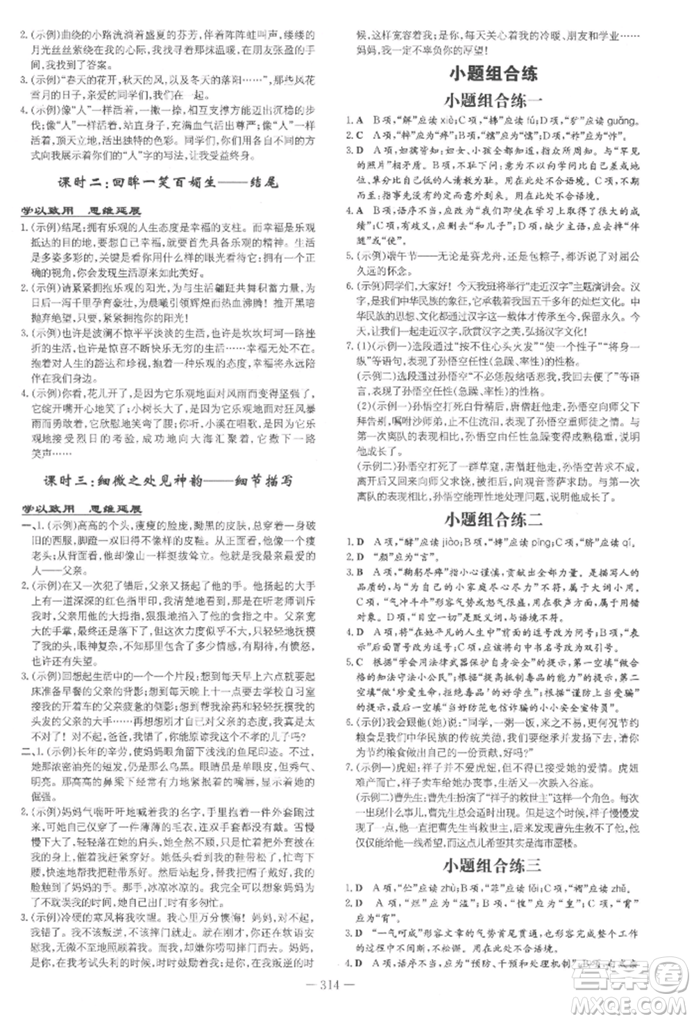 陜西人民教育出版社2022中考總復(fù)習(xí)導(dǎo)與練語文通用版四川專用參考答案