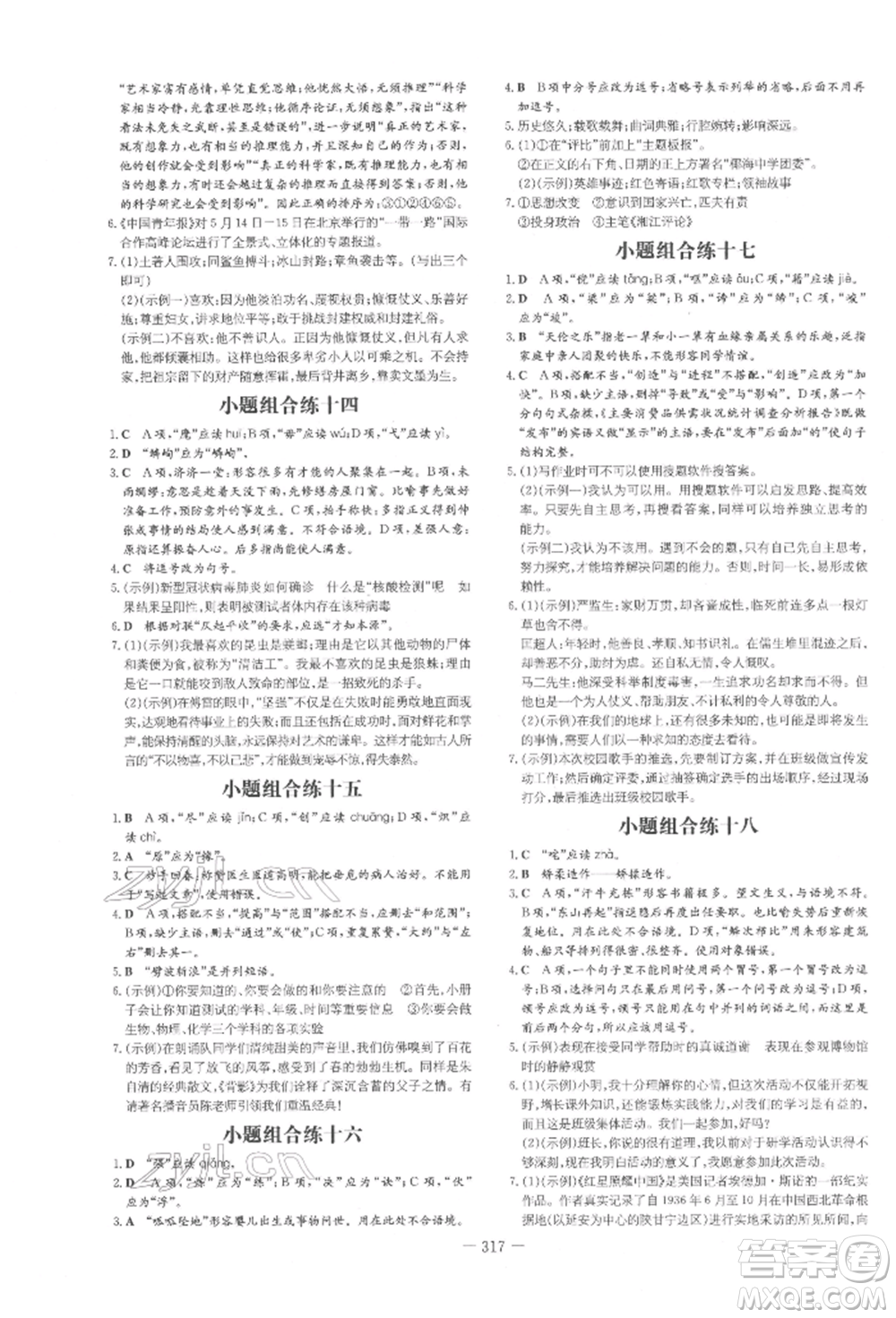 陜西人民教育出版社2022中考總復(fù)習(xí)導(dǎo)與練語文通用版四川專用參考答案