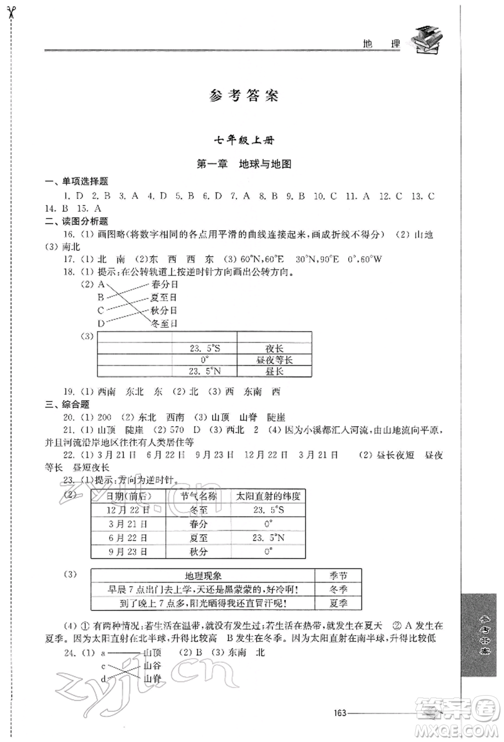 江蘇人民出版社2022初中復習與能力訓練地理通用版參考答案