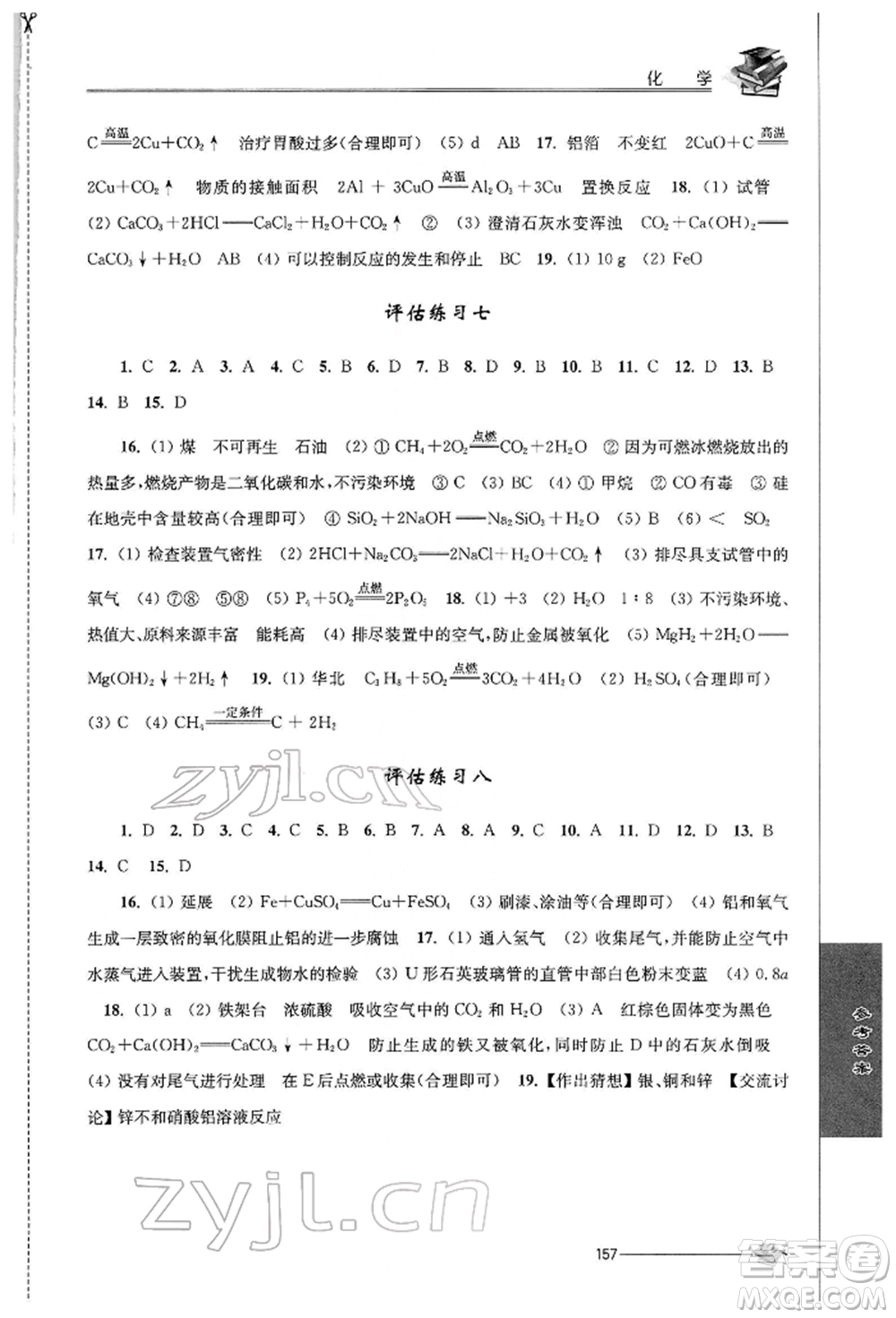 江蘇人民出版社2022初中復(fù)習(xí)與能力訓(xùn)練化學(xué)通用版參考答案