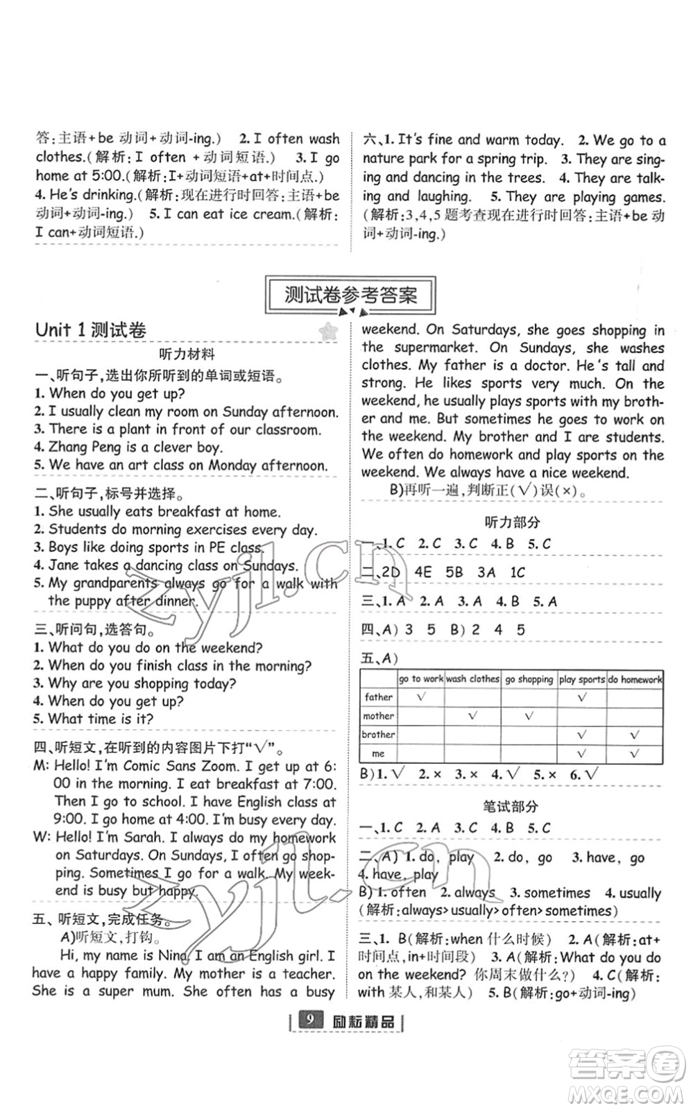 延邊人民出版社2022勵(lì)耘新同步五年級(jí)英語(yǔ)下冊(cè)人教版答案