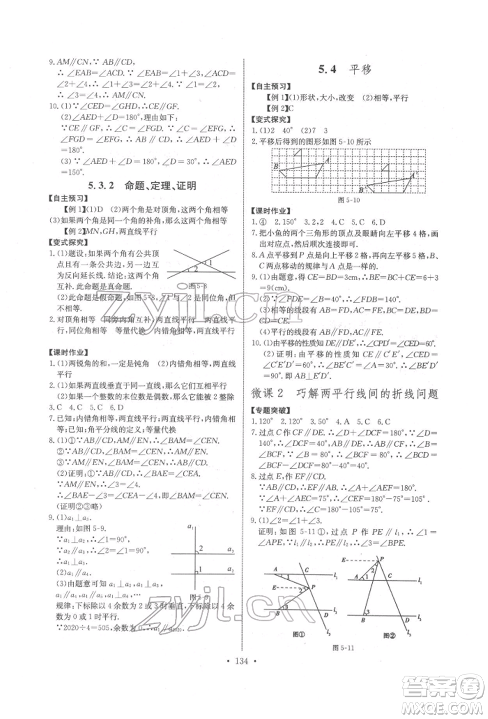 長江少年兒童出版社2022長江全能學(xué)案同步練習(xí)冊七年級數(shù)學(xué)下冊人教版參考答案