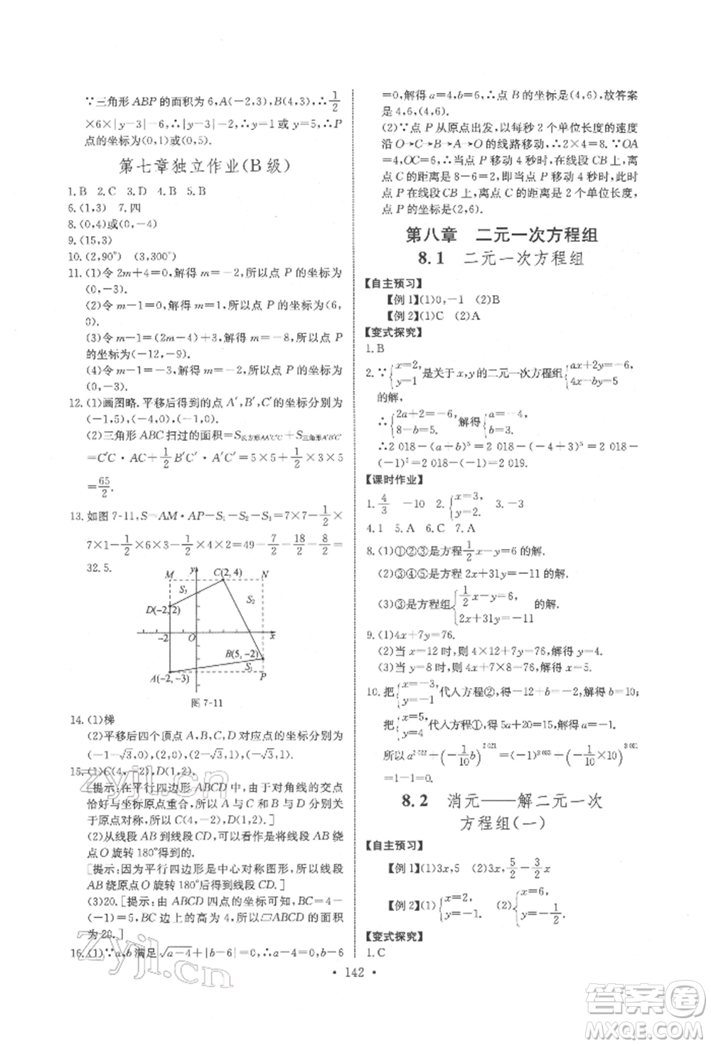 長江少年兒童出版社2022長江全能學(xué)案同步練習(xí)冊七年級數(shù)學(xué)下冊人教版參考答案