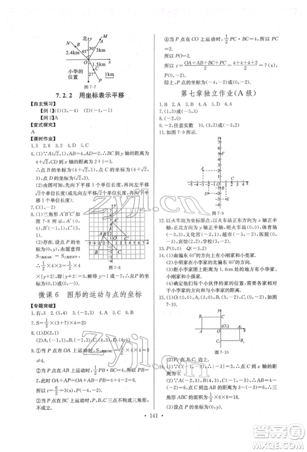 長江少年兒童出版社2022長江全能學(xué)案同步練習(xí)冊七年級數(shù)學(xué)下冊人教版參考答案