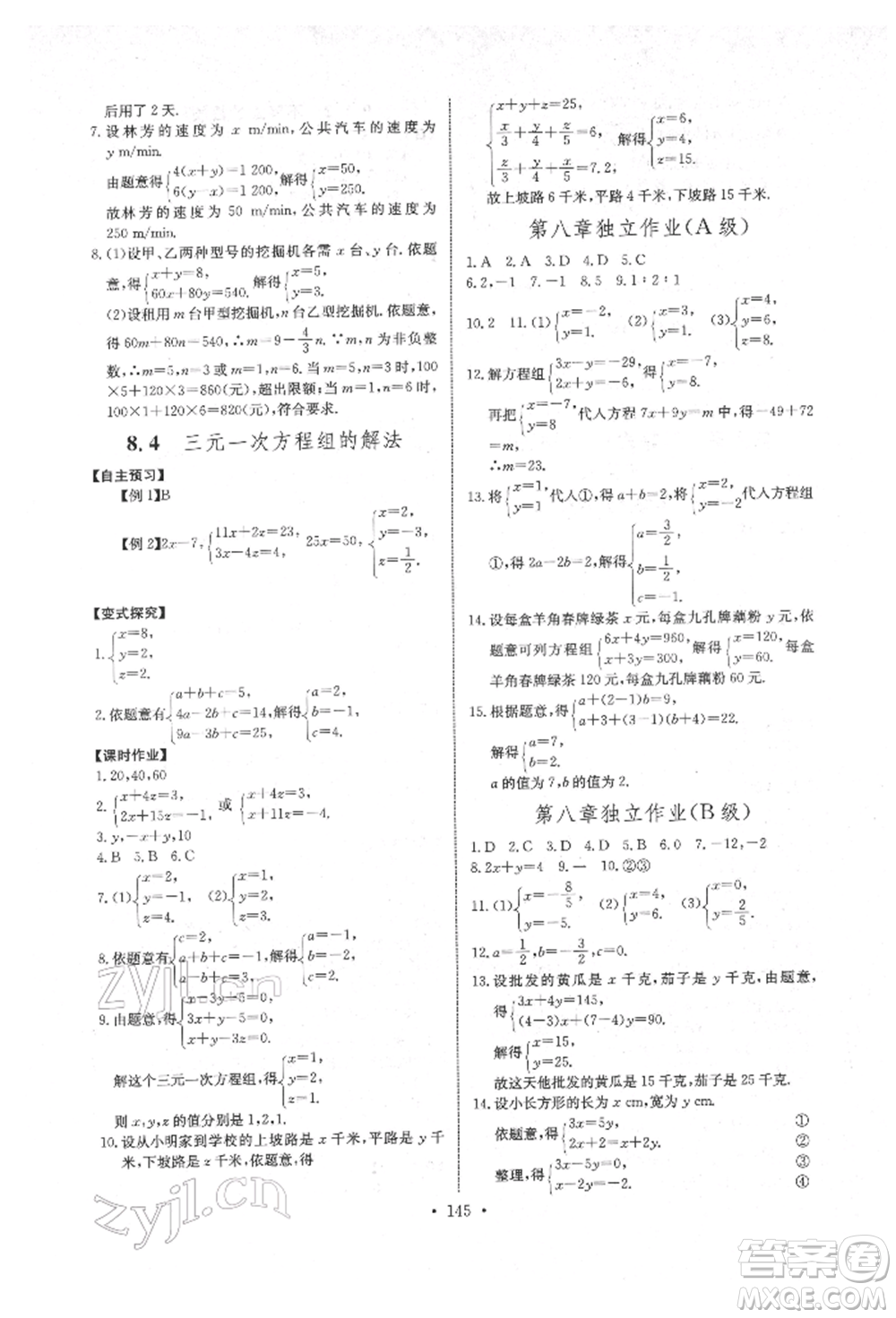 長江少年兒童出版社2022長江全能學(xué)案同步練習(xí)冊七年級數(shù)學(xué)下冊人教版參考答案