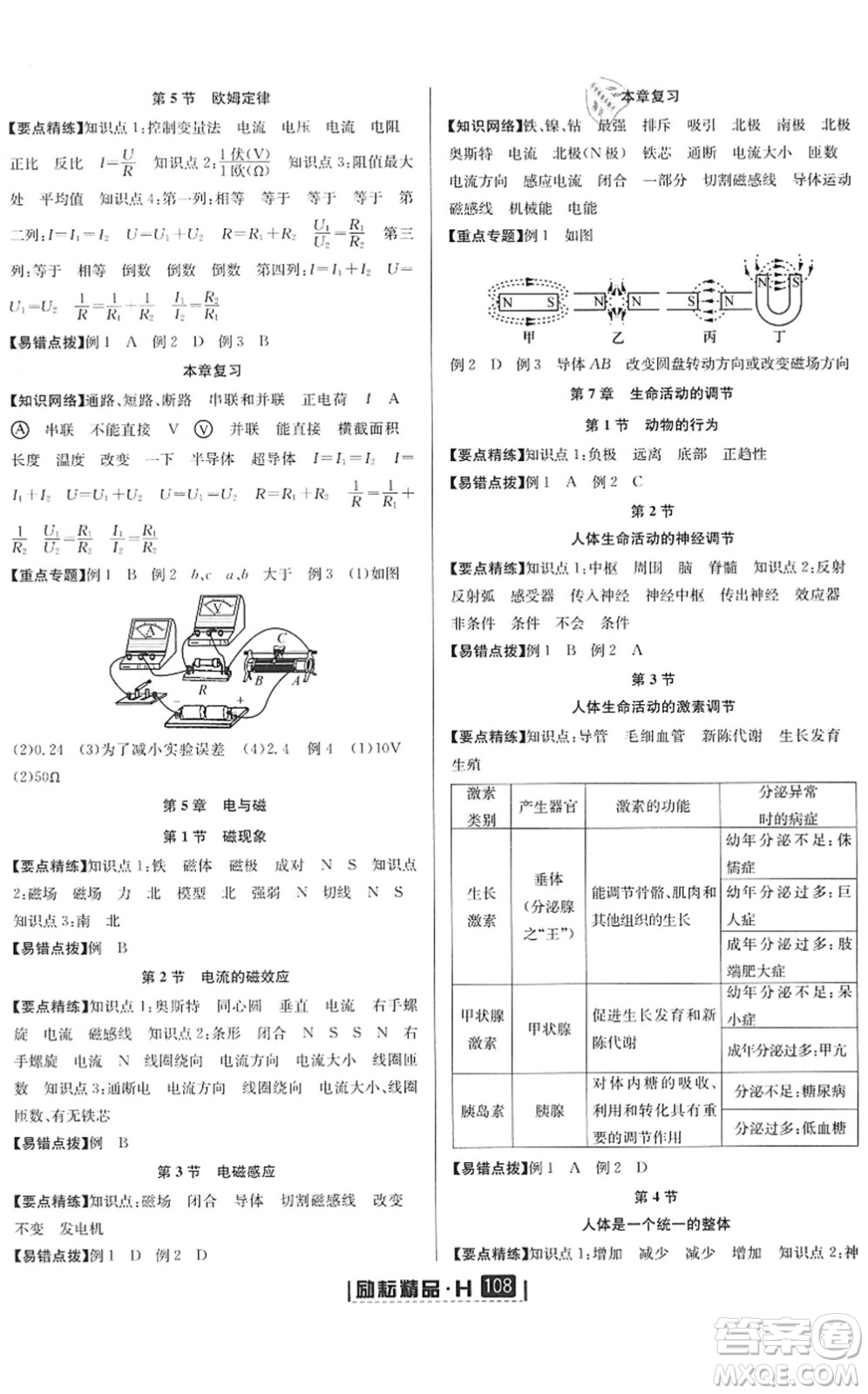 延邊人民出版社2022勵(lì)耘新同步八年級(jí)科學(xué)下冊(cè)AB本華師大版答案