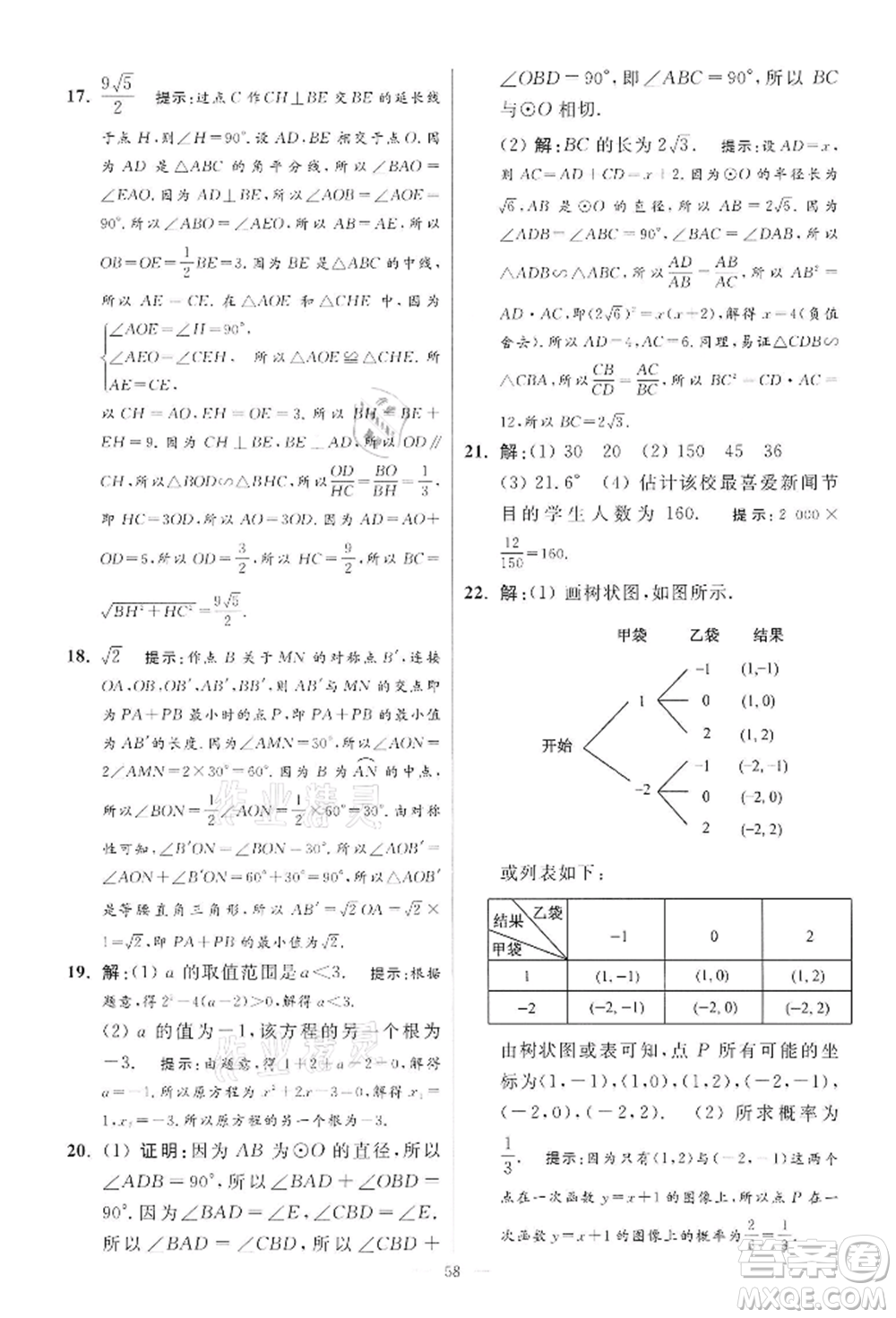 江蘇鳳凰科學技術出版社2022小題狂做九年級數學下冊蘇科版提優(yōu)版參考答案