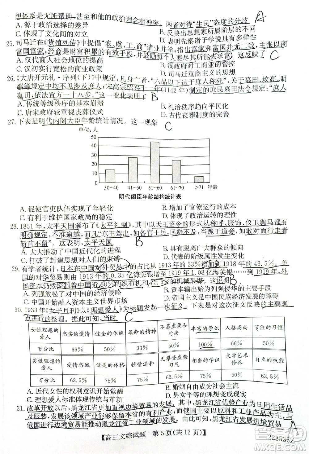 2022年3月齊齊哈爾一模高三文科綜合試題及答案