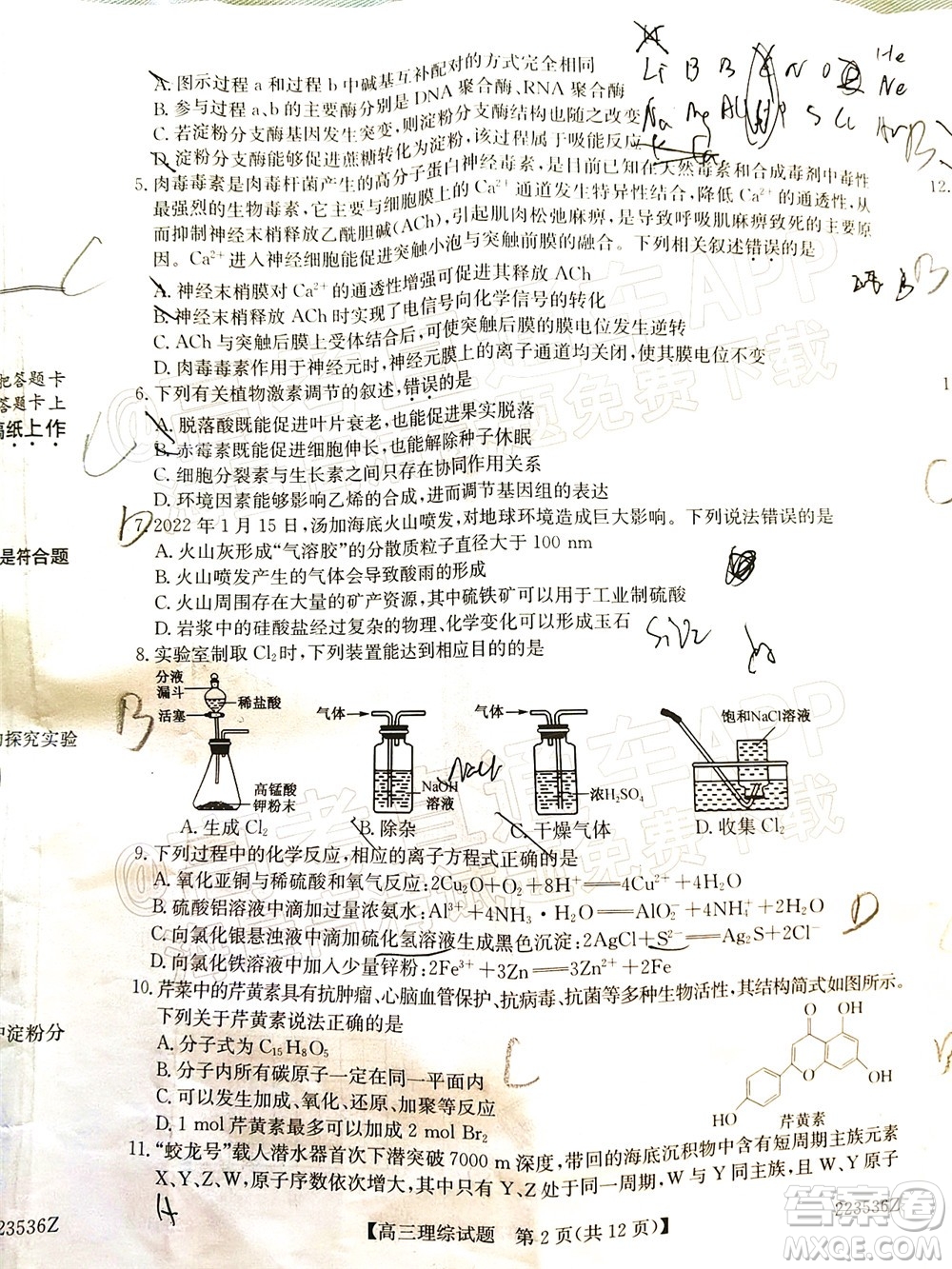 2022年3月齊齊哈爾一模高三理科綜合試題及答案