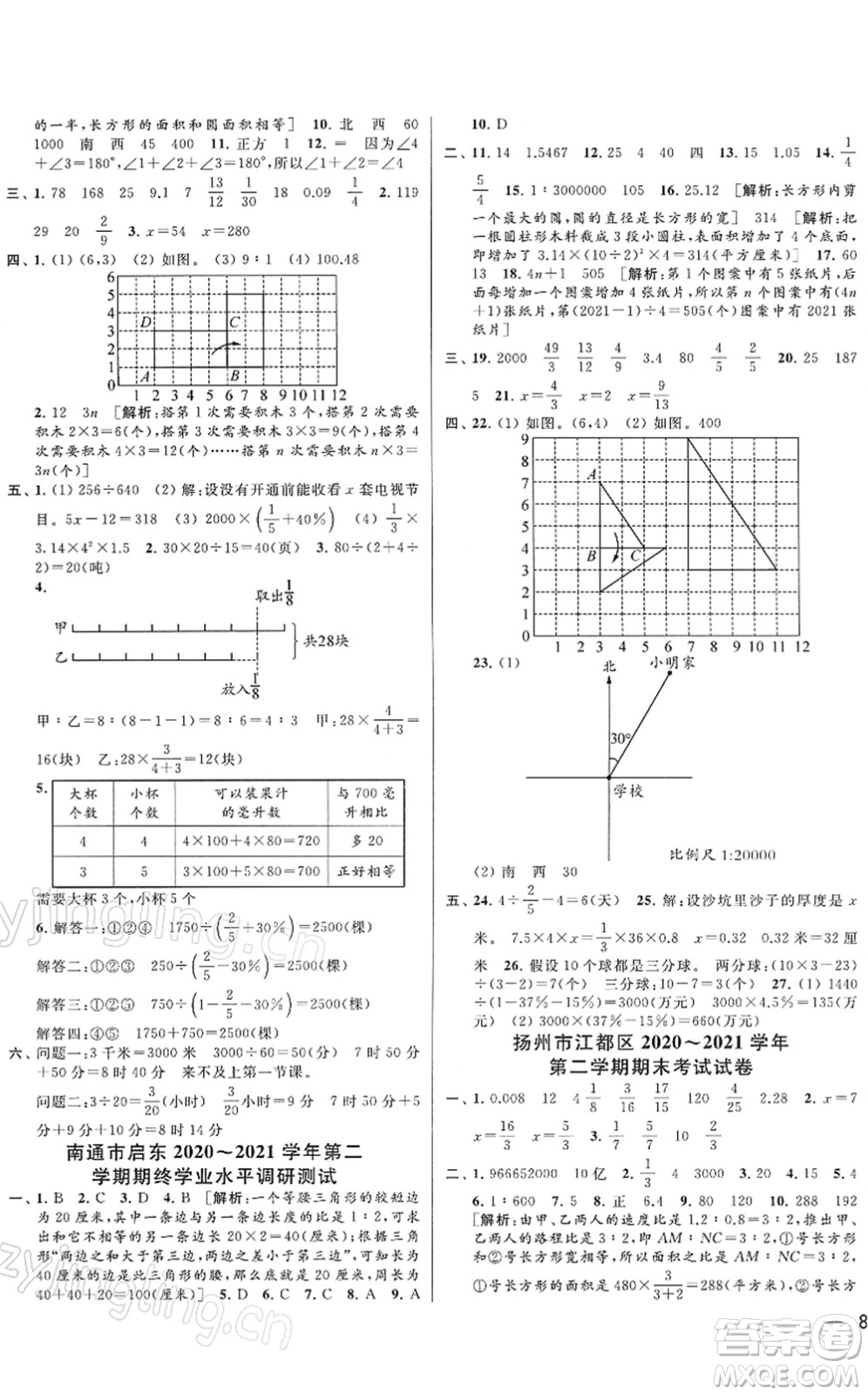 云南美術(shù)出版社2022同步跟蹤全程檢測(cè)六年級(jí)數(shù)學(xué)下冊(cè)蘇教版答案