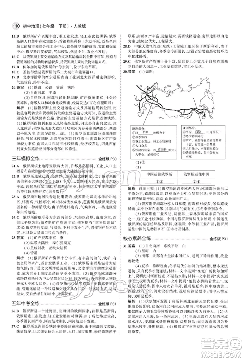 首都師范大學(xué)出版社2022年5年中考3年模擬七年級地理下冊人教版參考答案