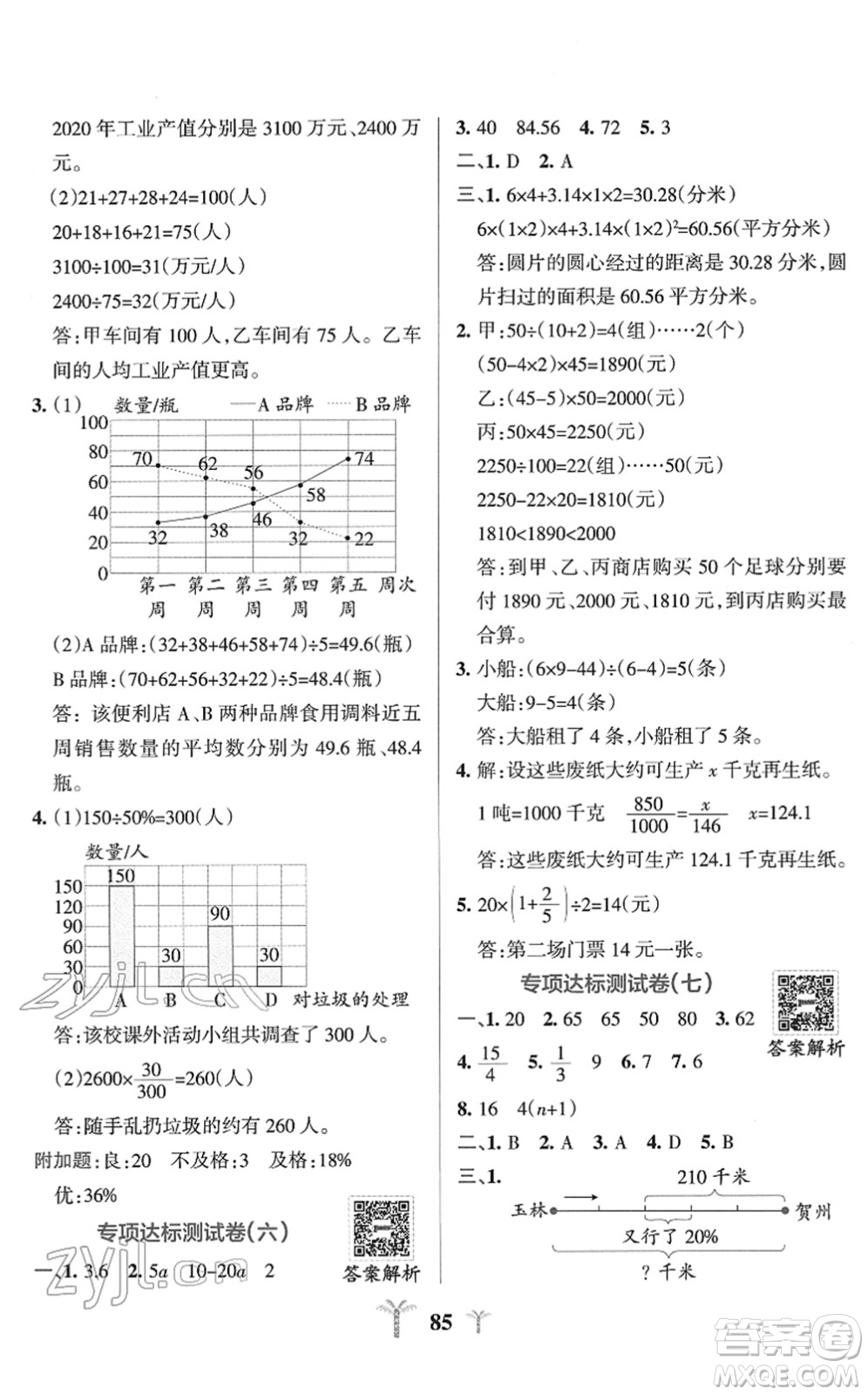 陜西師范大學出版總社2022小學學霸沖A卷六年級數(shù)學下冊SJ蘇教版答案