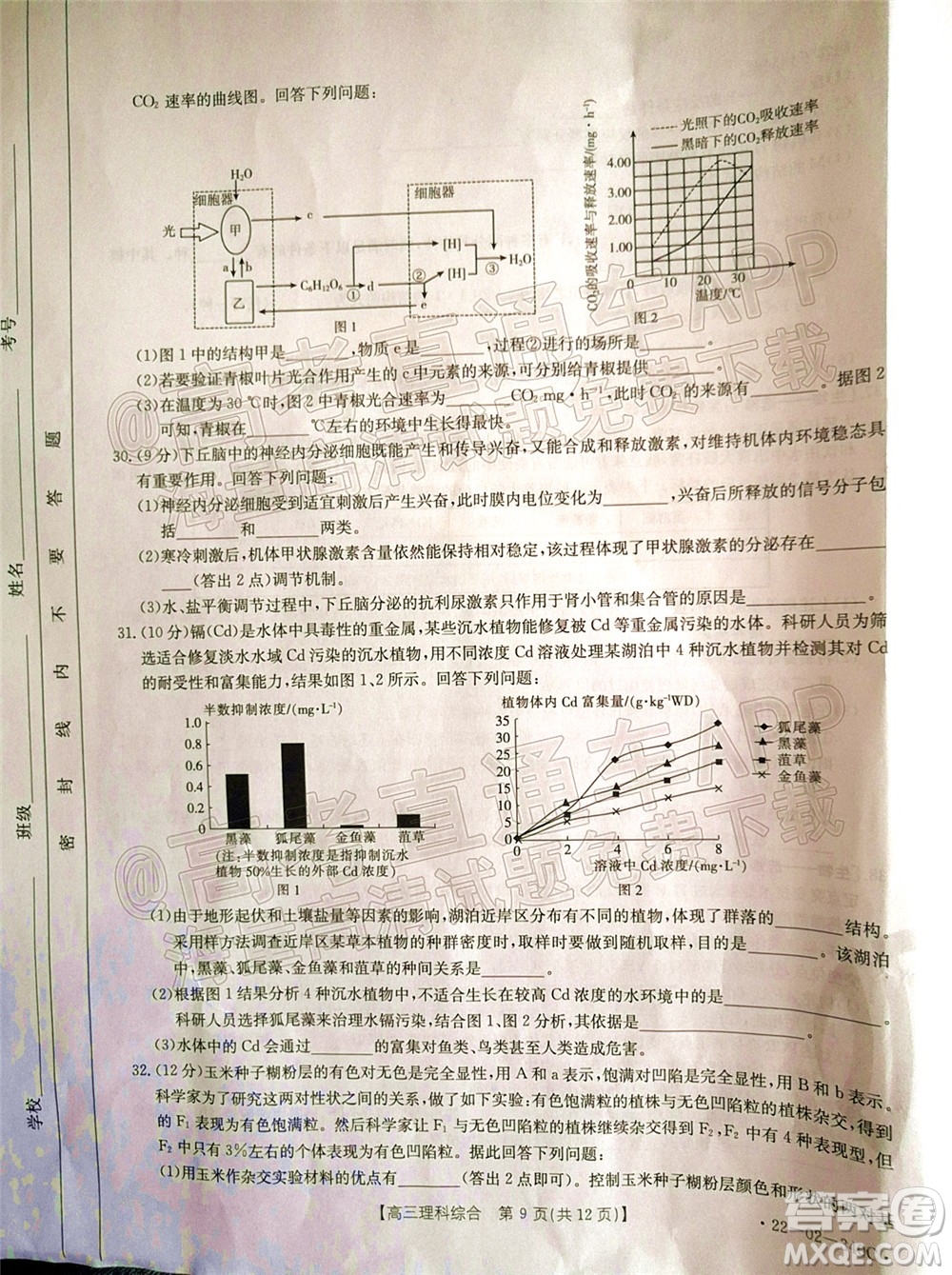 2022屆畢節(jié)市高三3月統(tǒng)考理科綜合試題及答案