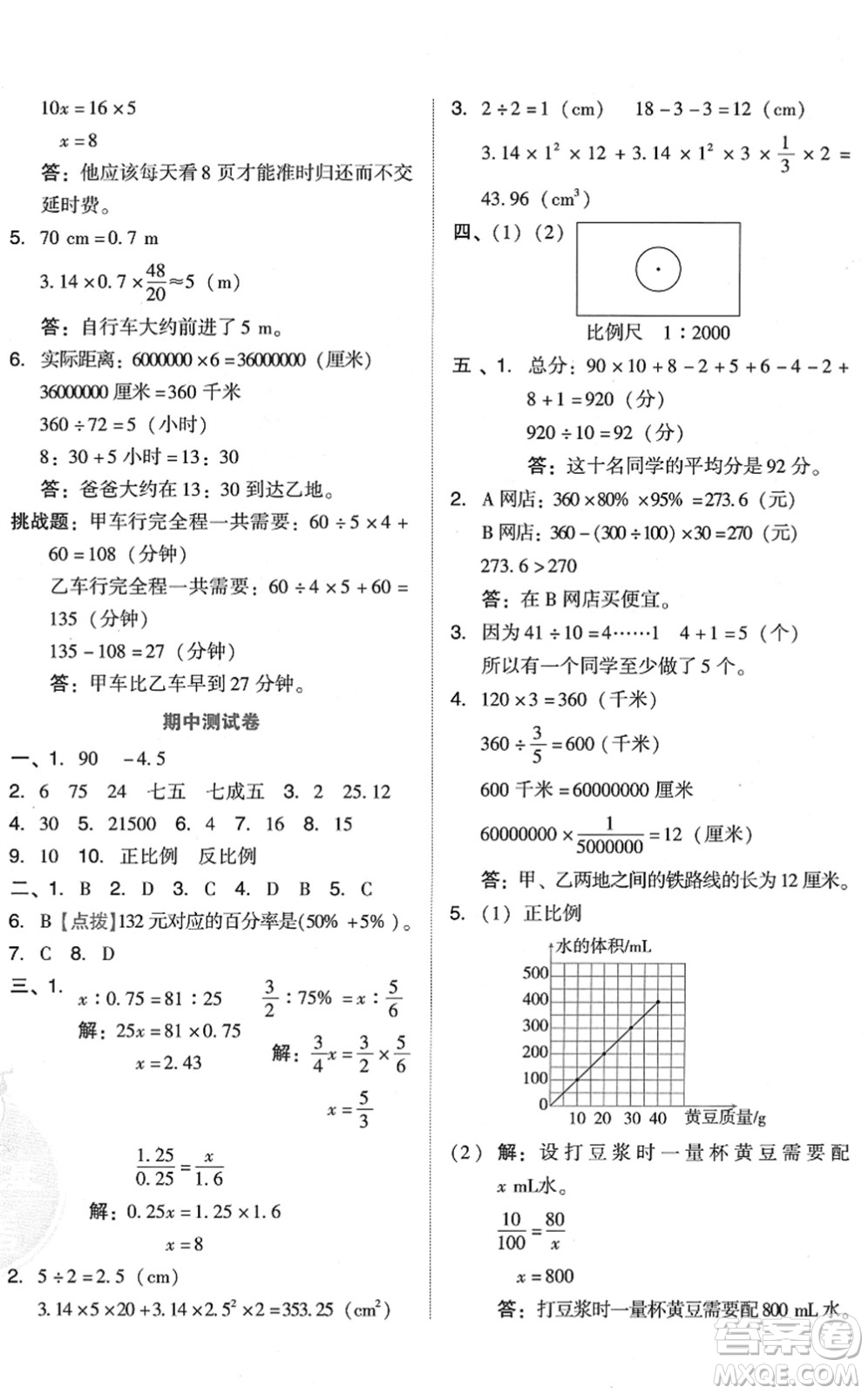 吉林教育出版社2022榮德基好卷六年級數(shù)學(xué)下冊R人教版答案