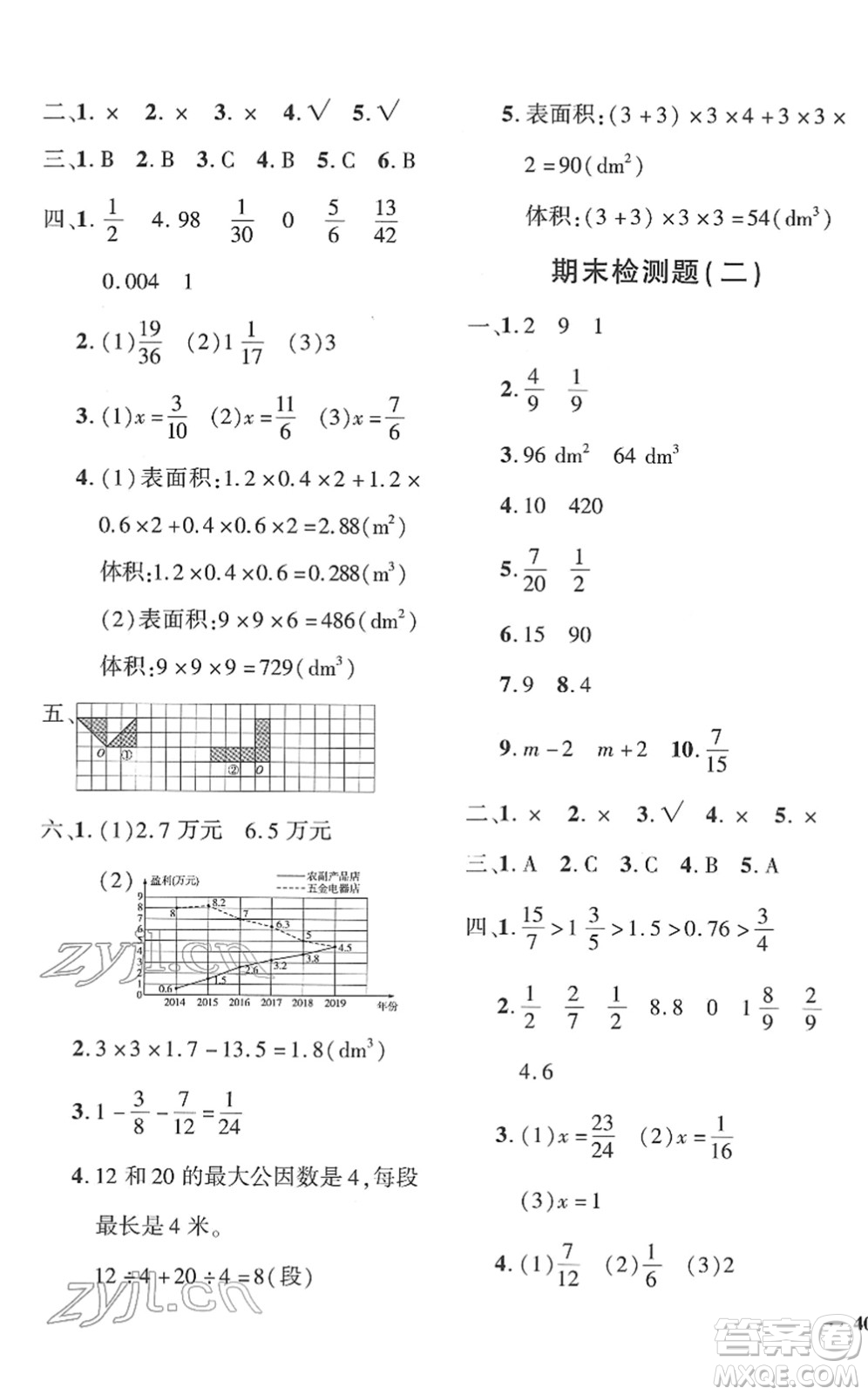 濟(jì)南出版社2022黃岡360度定制密卷五年級數(shù)學(xué)下冊RJ人教版湖南專版答案