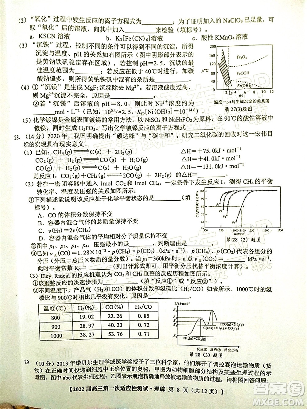 廣西2022屆高中畢業(yè)班第一次適應(yīng)性測(cè)試?yán)砜凭C合試題及答案