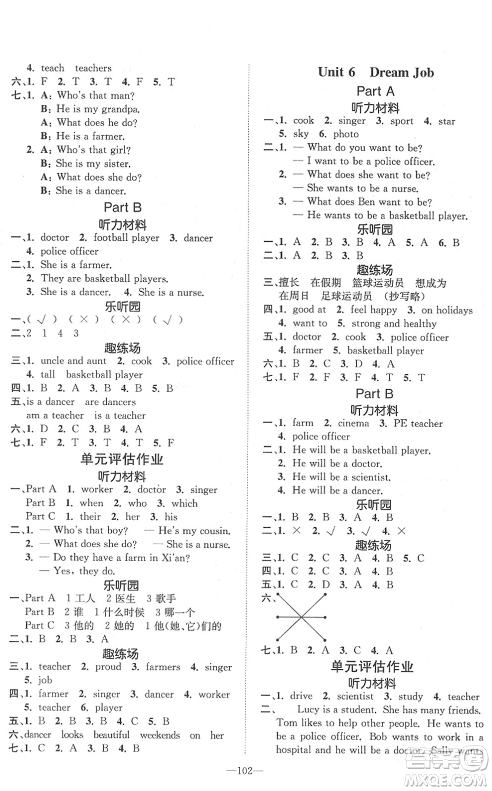 陽(yáng)光出版社2022培優(yōu)作業(yè)本六年級(jí)英語(yǔ)下冊(cè)MJ閩教版福建專版答案