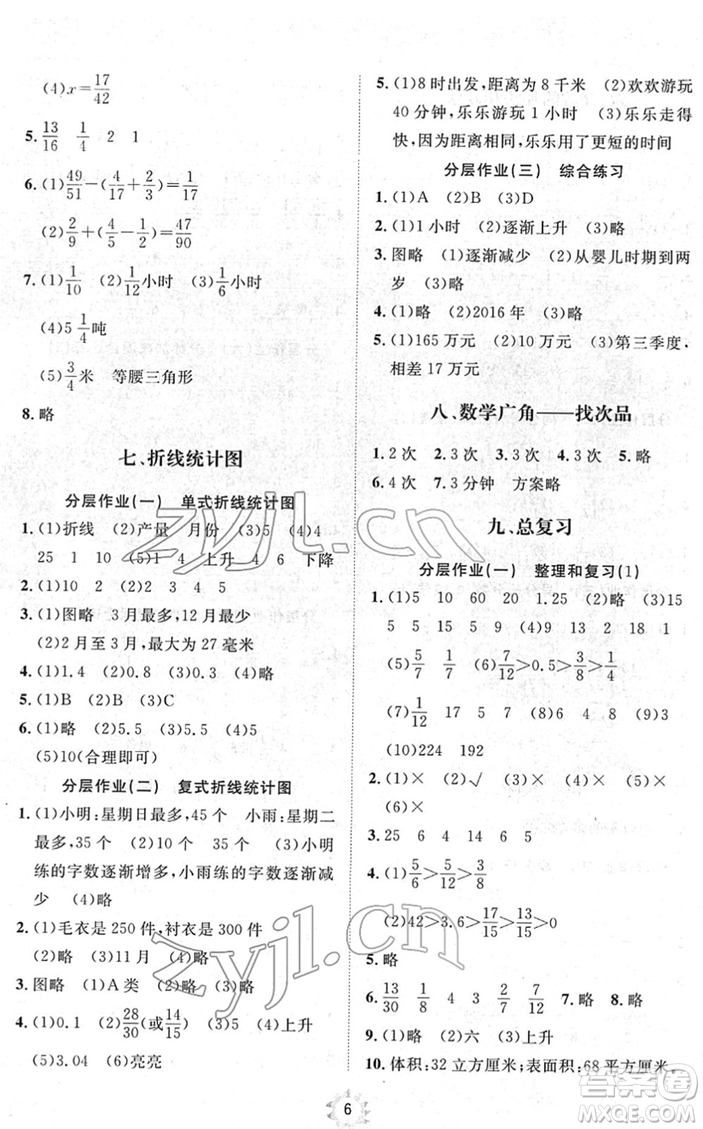 山東友誼出版社2022小學(xué)同步練習(xí)冊提優(yōu)測試卷五年級數(shù)學(xué)下冊人教版答案