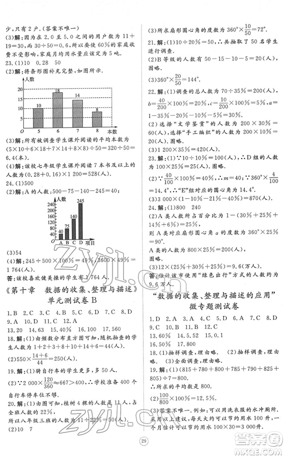 山東友誼出版社2022初中同步練習(xí)冊提優(yōu)測試卷七年級數(shù)學(xué)下冊人教版答案