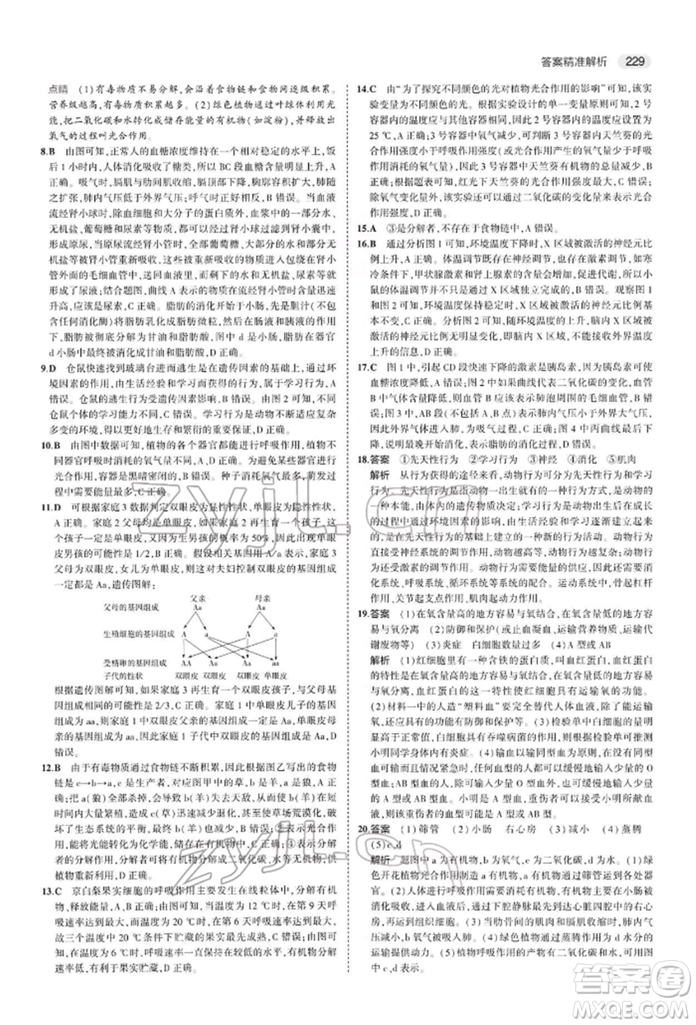 首都師范大學(xué)出版社2022年5年中考3年模擬中考生物人教版參考答案