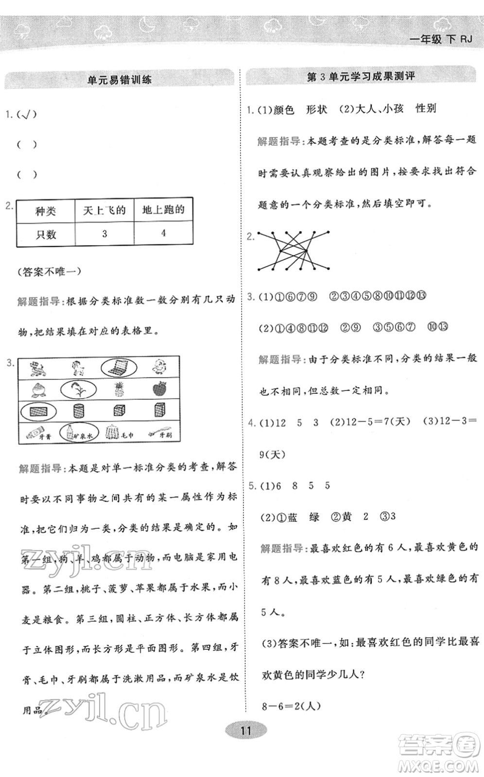 陜西師范大學(xué)出版總社2022黃岡同步練一日一練一年級(jí)數(shù)學(xué)下冊(cè)RJ人教版答案