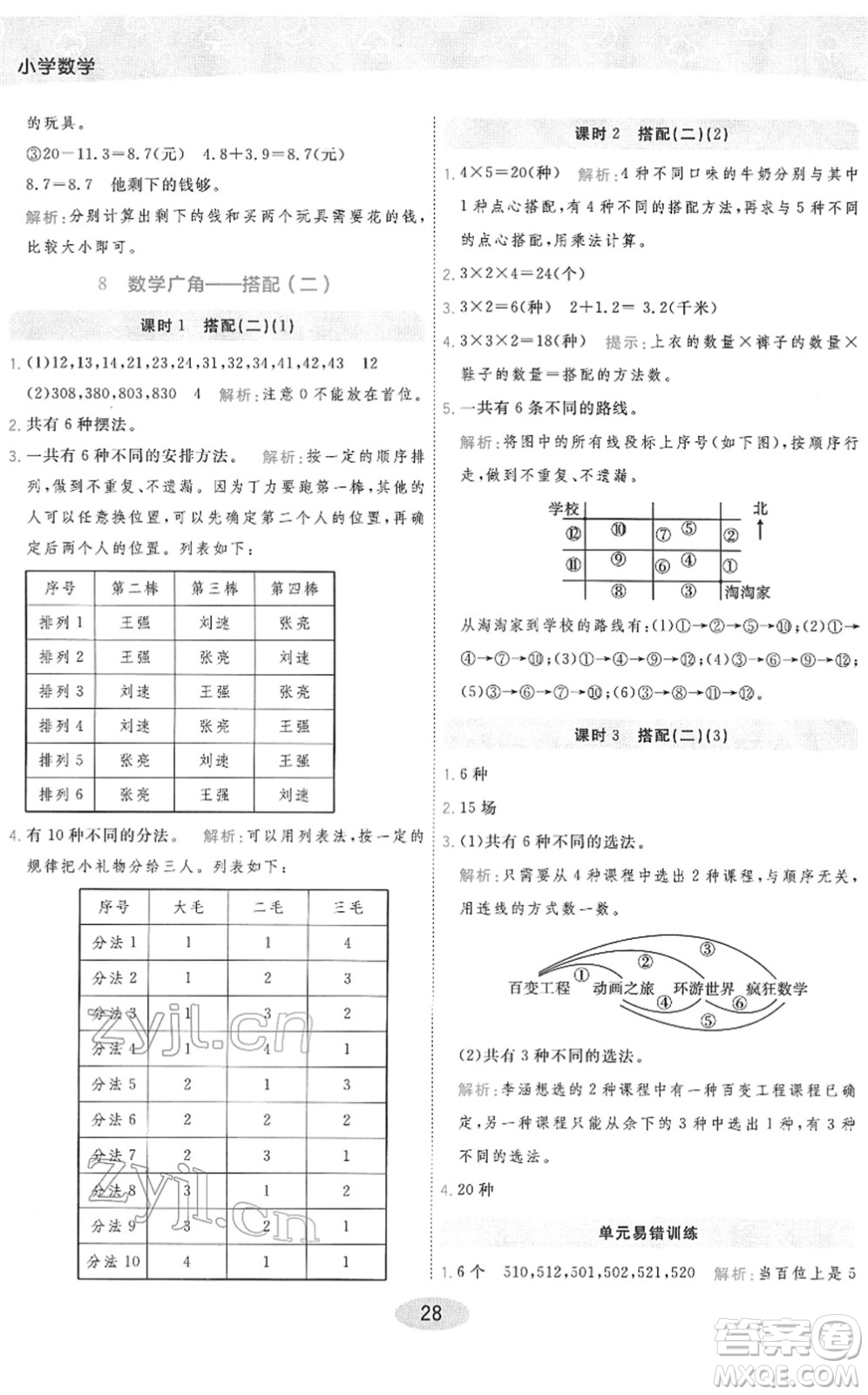 陜西師范大學出版總社2022黃岡同步練一日一練三年級數學下冊RJ人教版答案