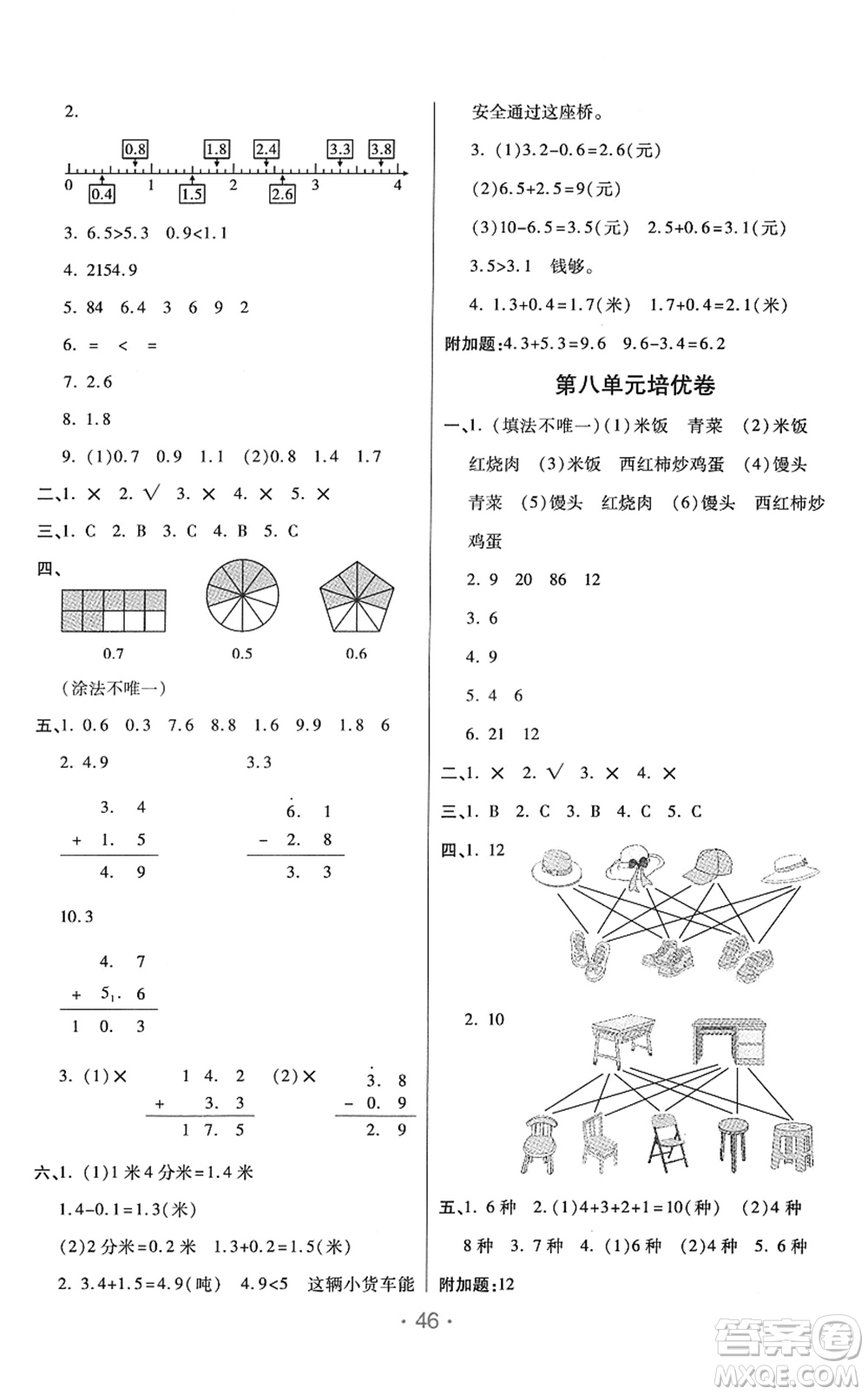 陜西師范大學出版總社2022黃岡同步練一日一練三年級數學下冊RJ人教版答案