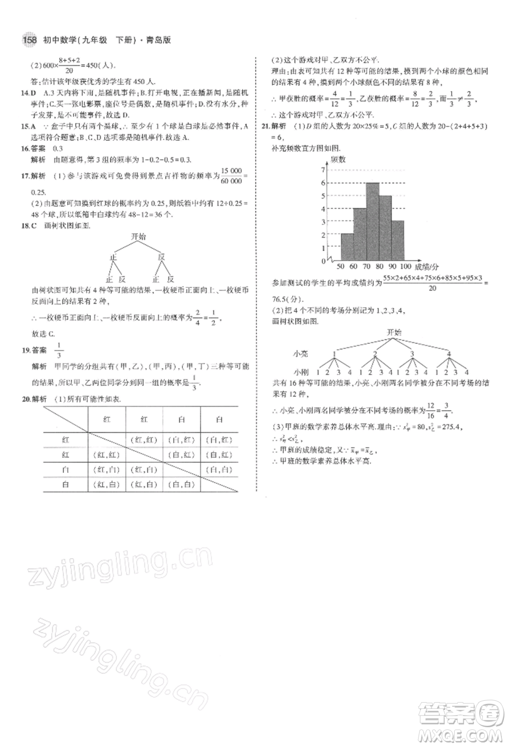 首都師范大學出版社2022年5年中考3年模擬九年級數(shù)學下冊青島版參考答案