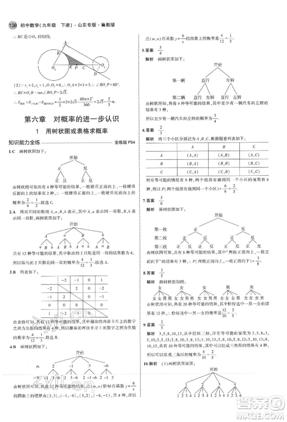 教育科學(xué)出版社2022年5年中考3年模擬九年級(jí)數(shù)學(xué)下冊(cè)魯教版山東專(zhuān)版參考答案