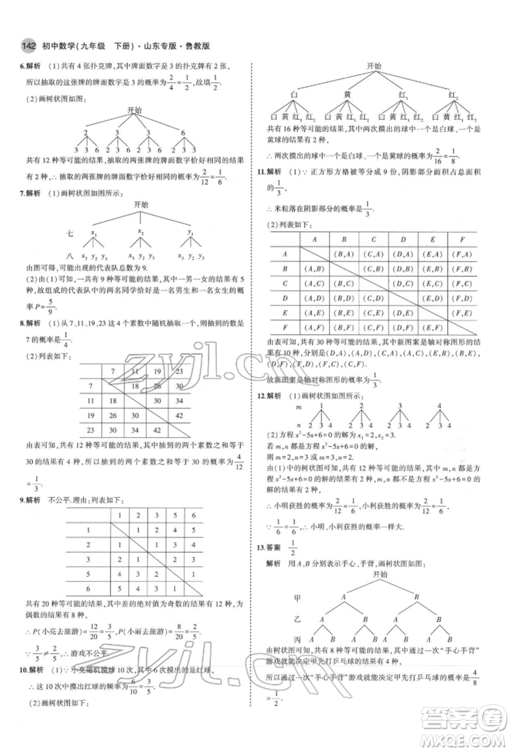 教育科學(xué)出版社2022年5年中考3年模擬九年級(jí)數(shù)學(xué)下冊(cè)魯教版山東專(zhuān)版參考答案