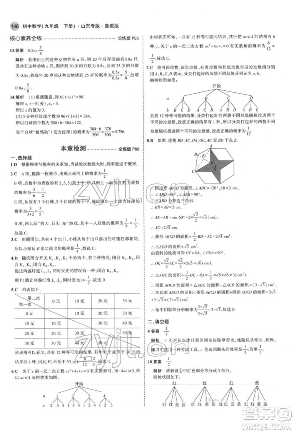 教育科學(xué)出版社2022年5年中考3年模擬九年級(jí)數(shù)學(xué)下冊(cè)魯教版山東專(zhuān)版參考答案