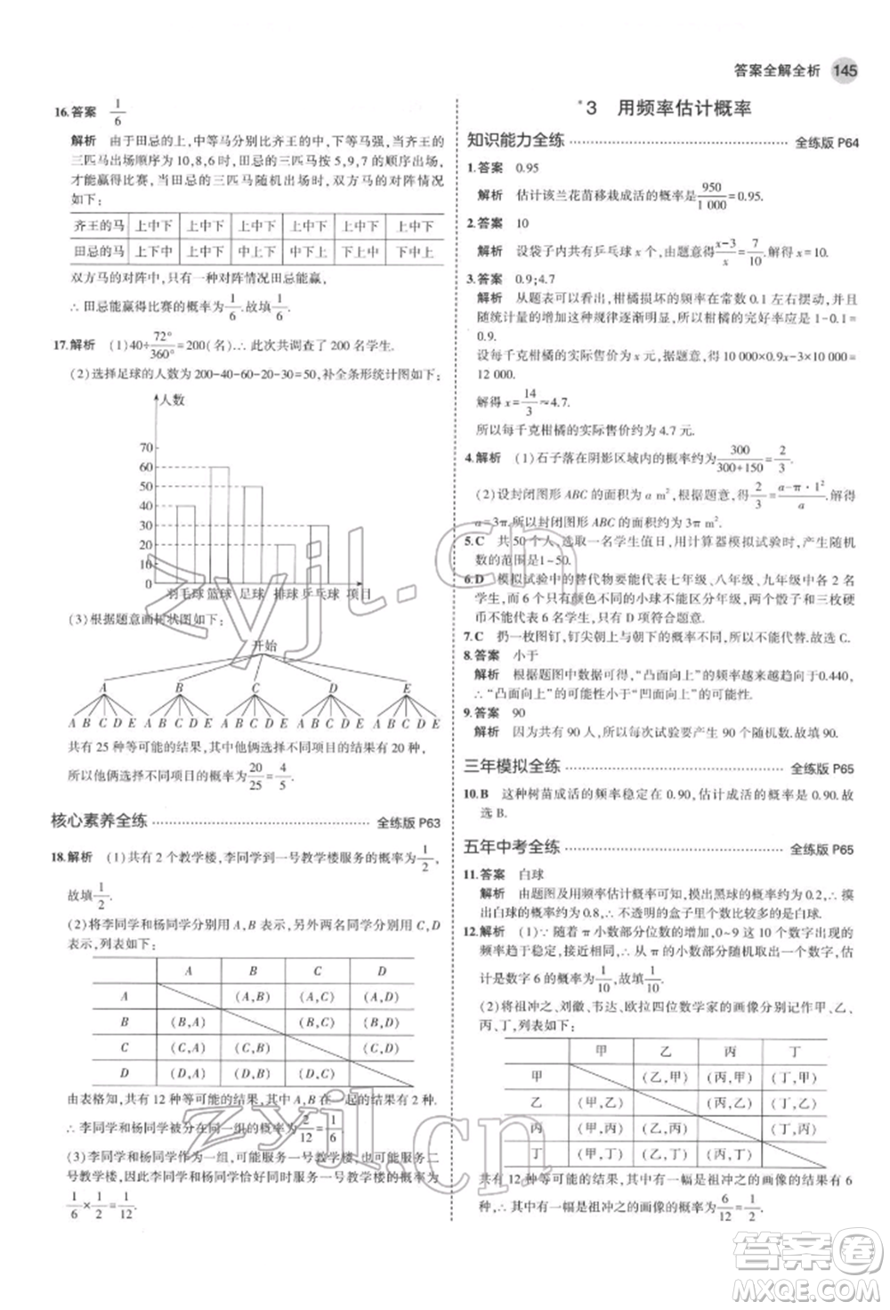 教育科學(xué)出版社2022年5年中考3年模擬九年級(jí)數(shù)學(xué)下冊(cè)魯教版山東專(zhuān)版參考答案