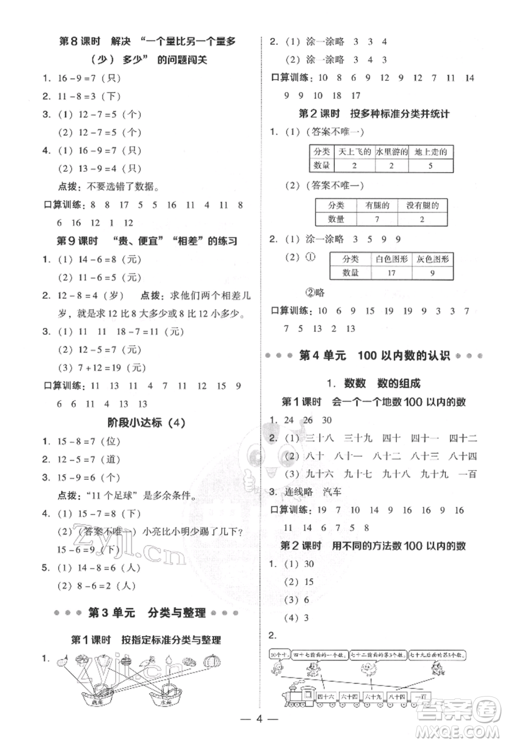 吉林教育出版社2022典中點綜合應用創(chuàng)新題一年級數(shù)學下冊人教版參考答案