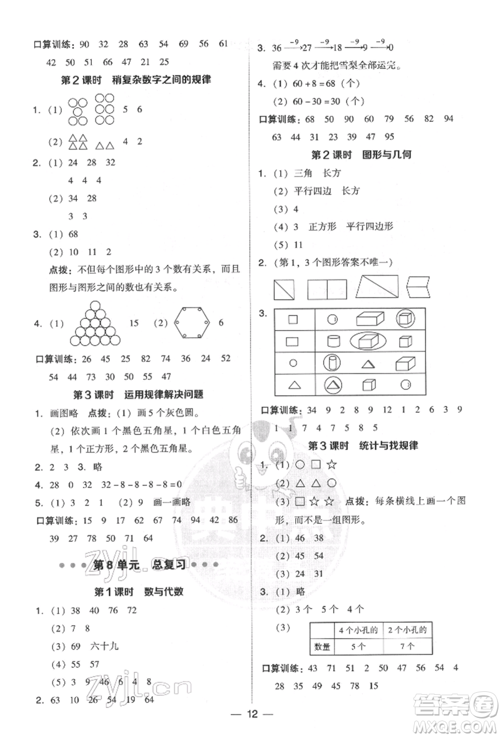 吉林教育出版社2022典中點綜合應用創(chuàng)新題一年級數(shù)學下冊人教版參考答案